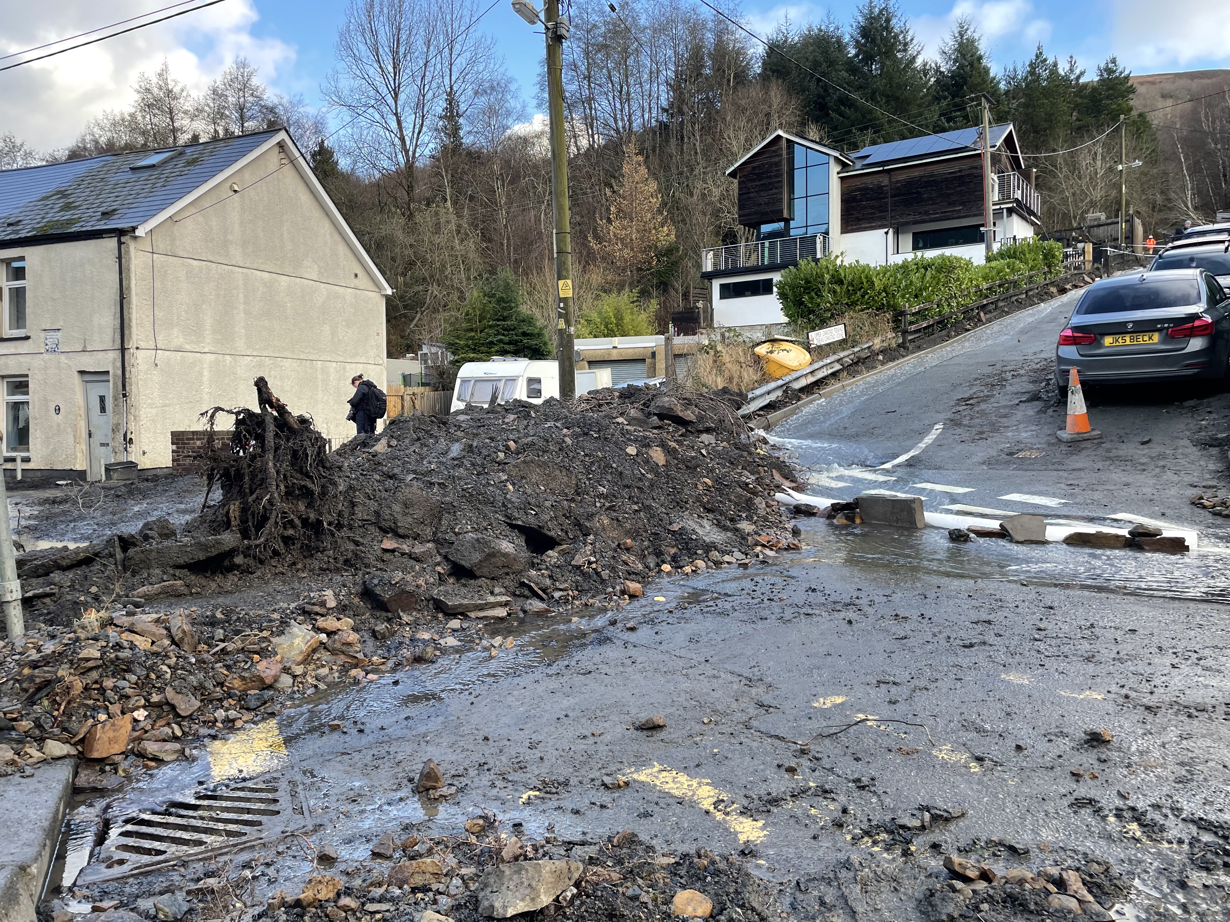 Woodland Terrace in Cwmtillery, where homes were hit by a mudslip 