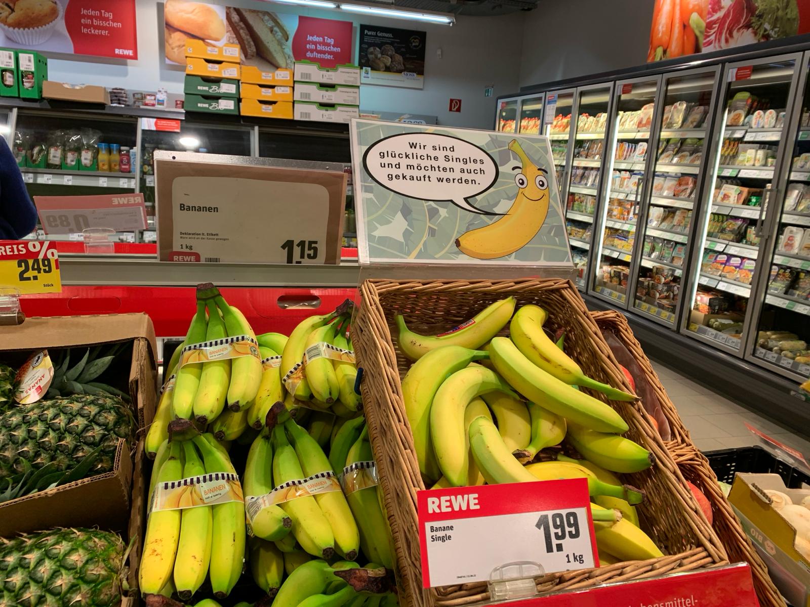 Researchers used safe and happy banana signage for a social experiment in a German supermarket chain (Svenja Gerecht/Aachen University/University of Bath/PA)