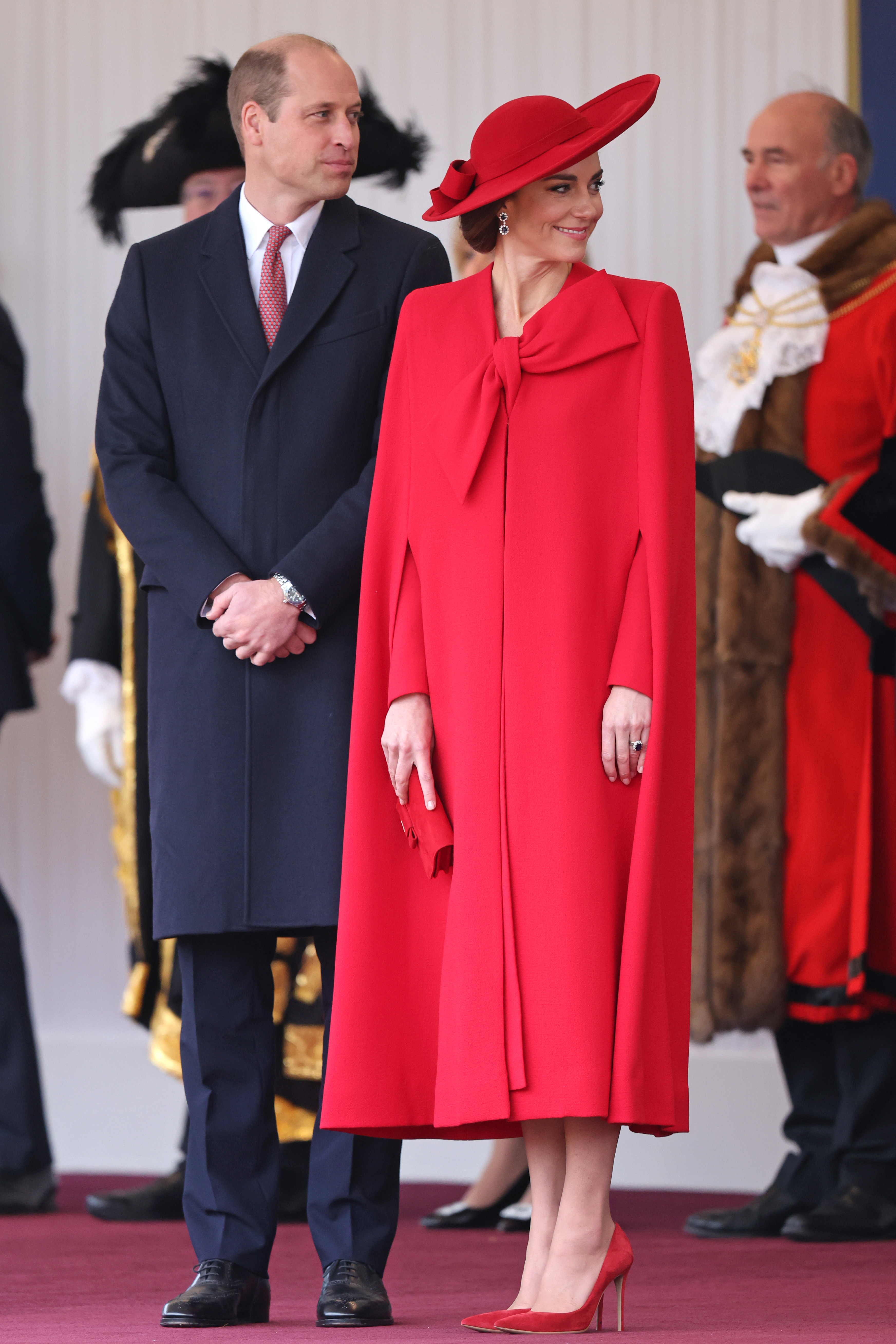 The Prince and Princess of Wales during the ceremonial welcome for the President of South Korea, Yoon Suk Yeol, and his wife, Kim Keon Hee, at Horse Guards Parade, central London, on day one of the state visit to the UK. Picture date: Tuesday November 21, 2023.