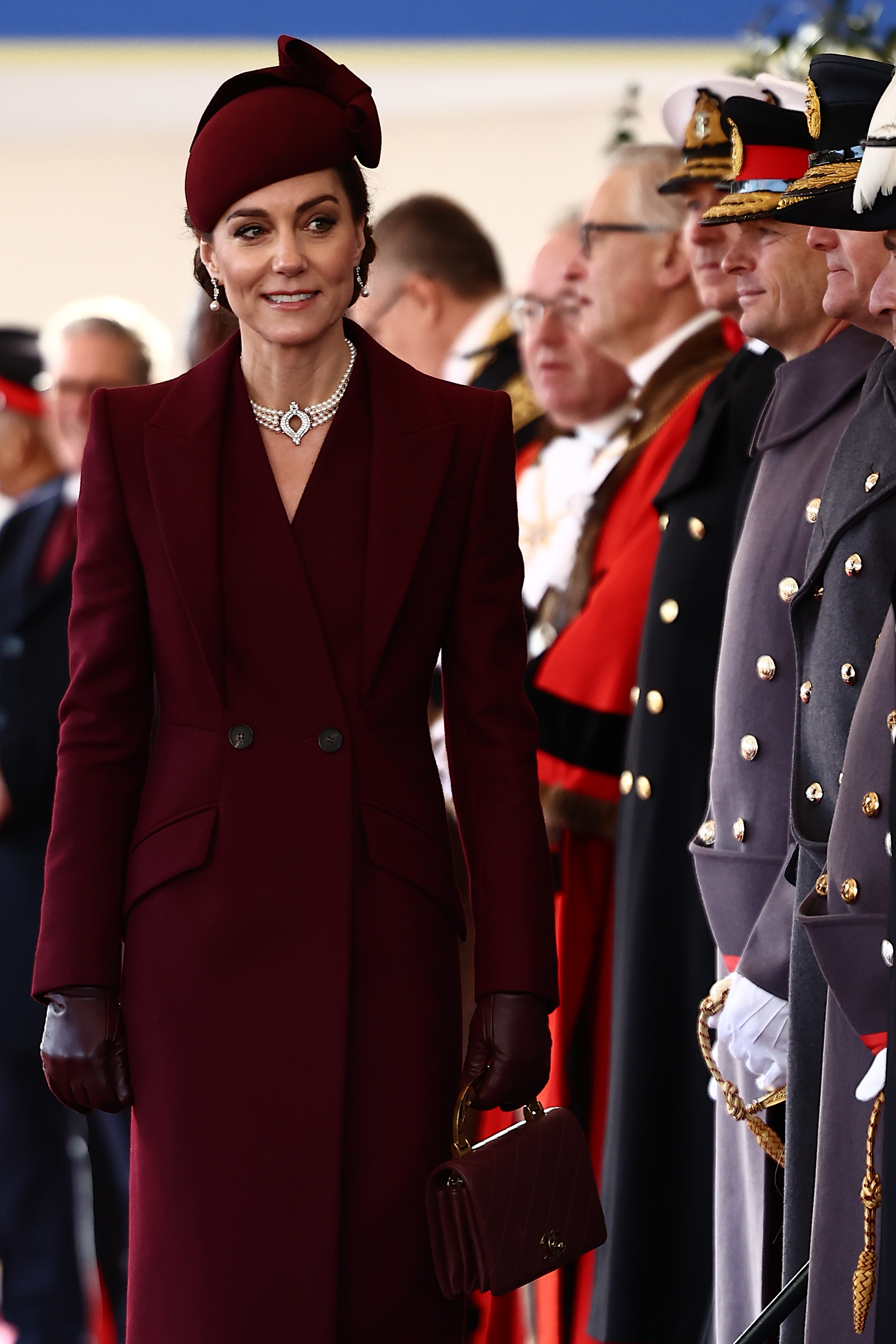 The Princess of Wales ahead of a Ceremonial Welcome for the Emir of Qatar Sheikh Tamim bin Hamad Al Thani and his wife Sheikha Jawaher at Horse Guards Parade