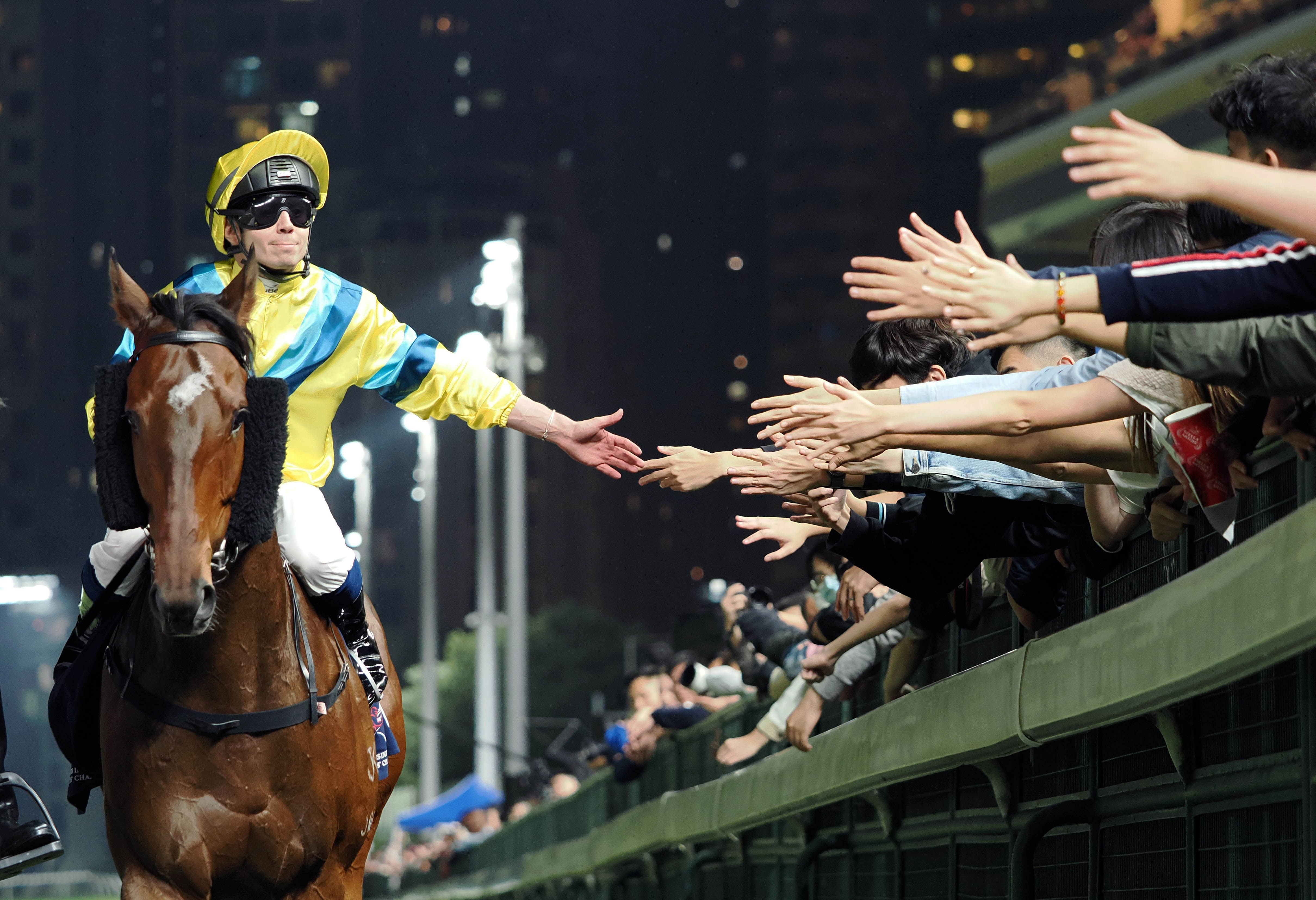 Mickael Barzalona celebrates his Happy Valley success