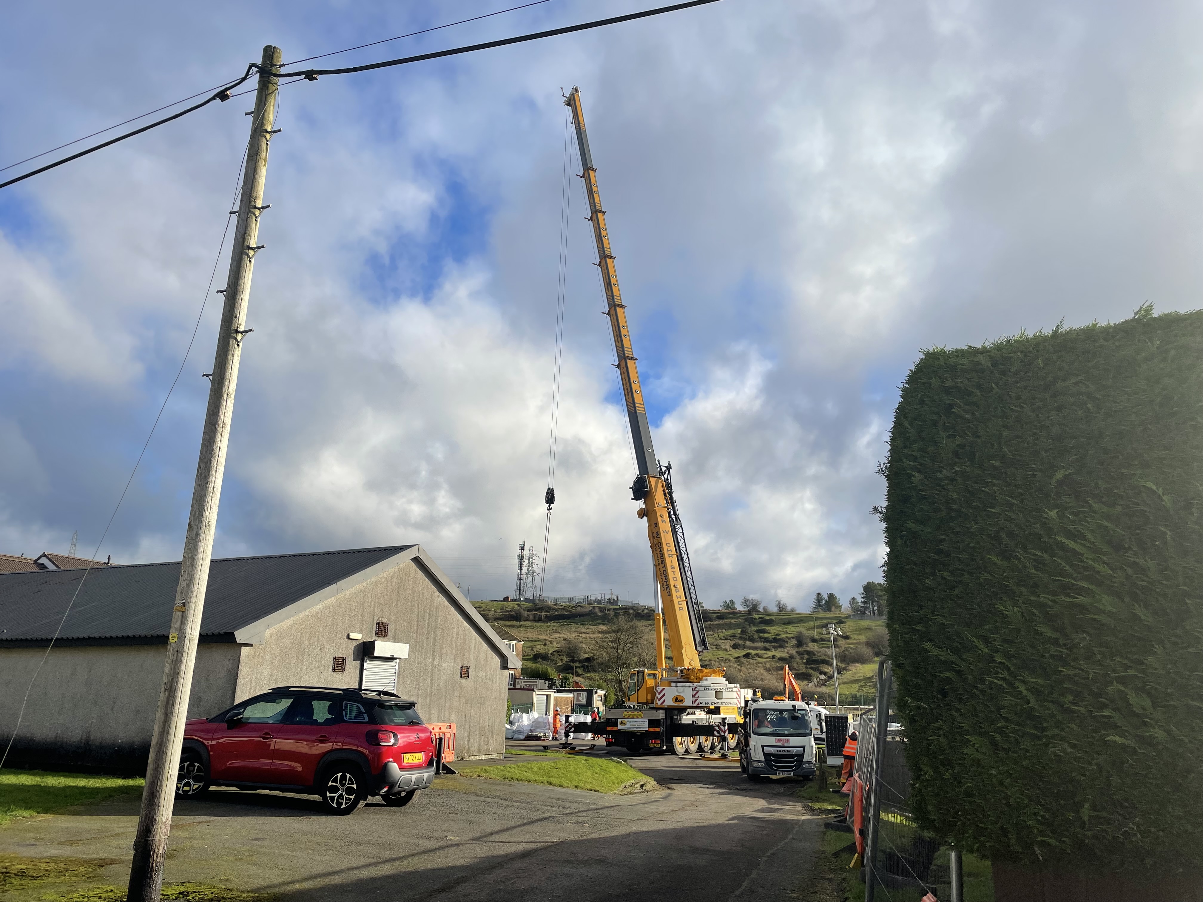 One of the Cranes used to help stabalise the road in Nant Morlais, Pant