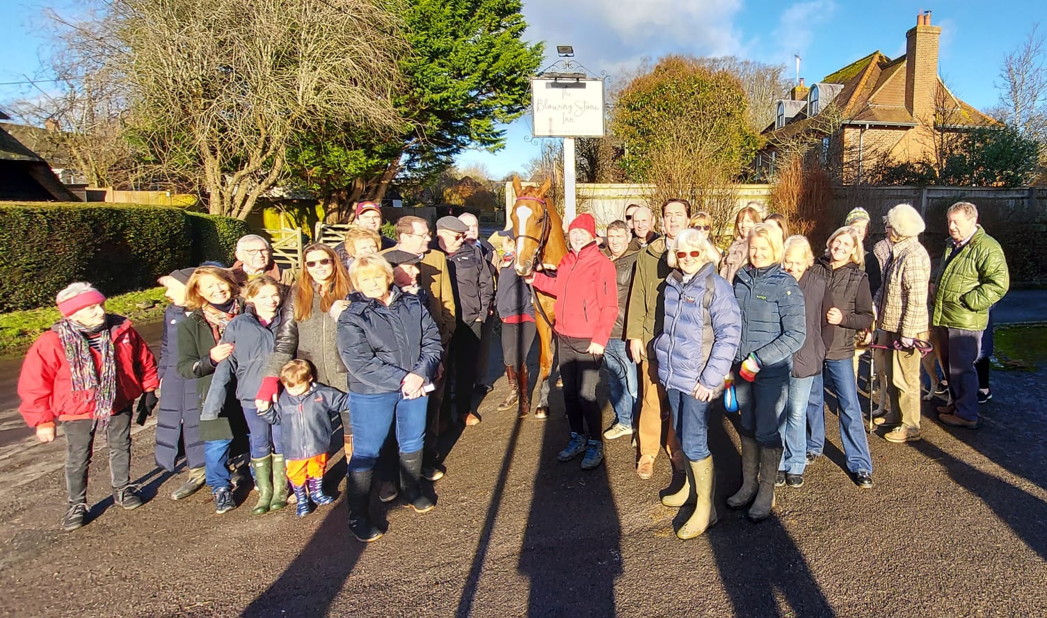 Racehorse Thank You Ma'am with admirers at a local pub