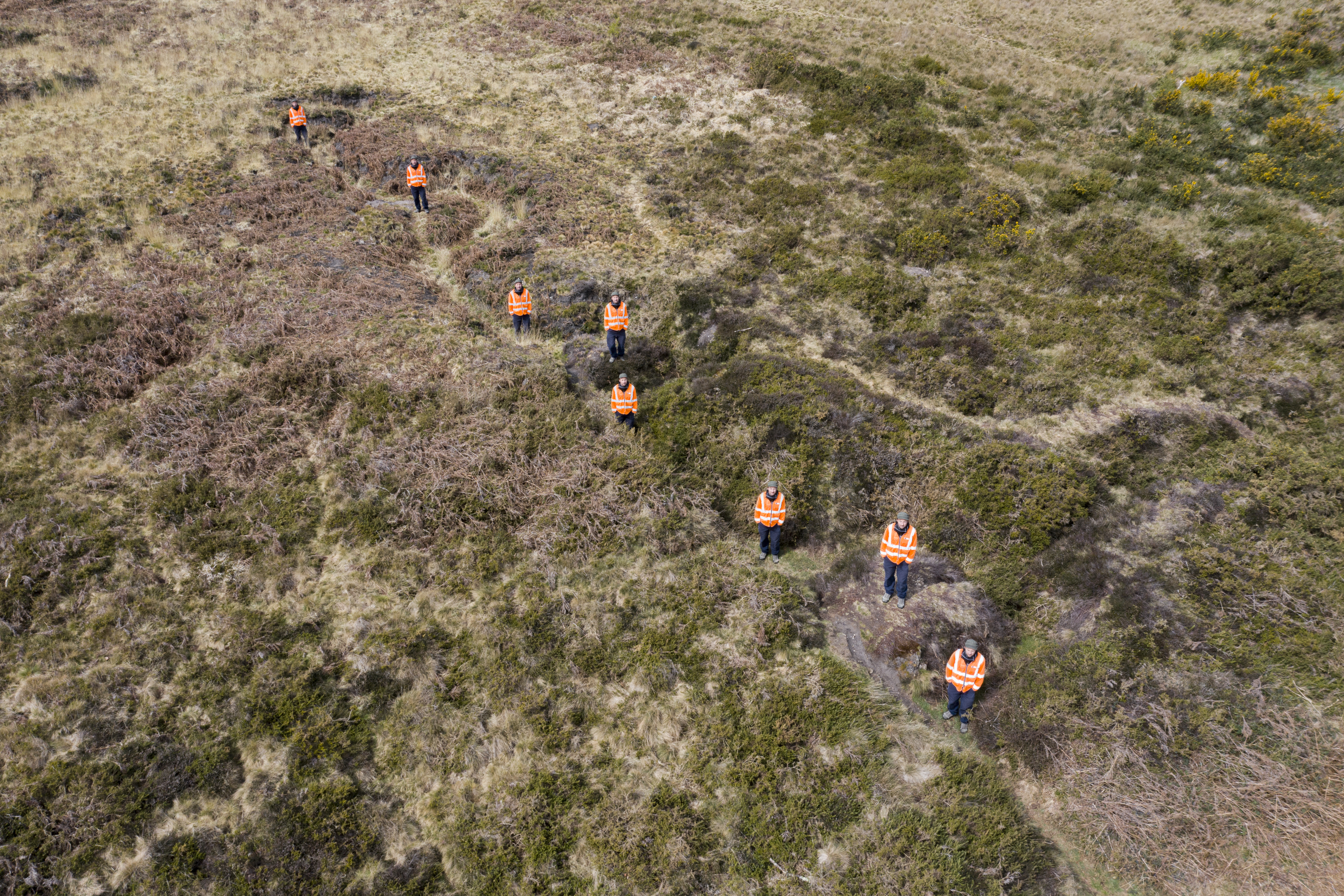 Aerial view of a practice trench from the south-east, with figures digitally superimposed to show its line 