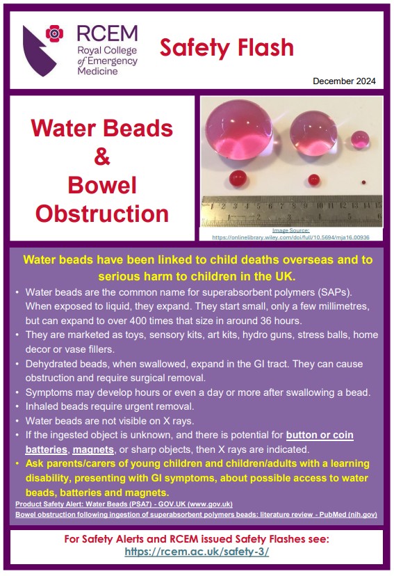 Water beads safety flash from the Royal College of Emergency Medicine