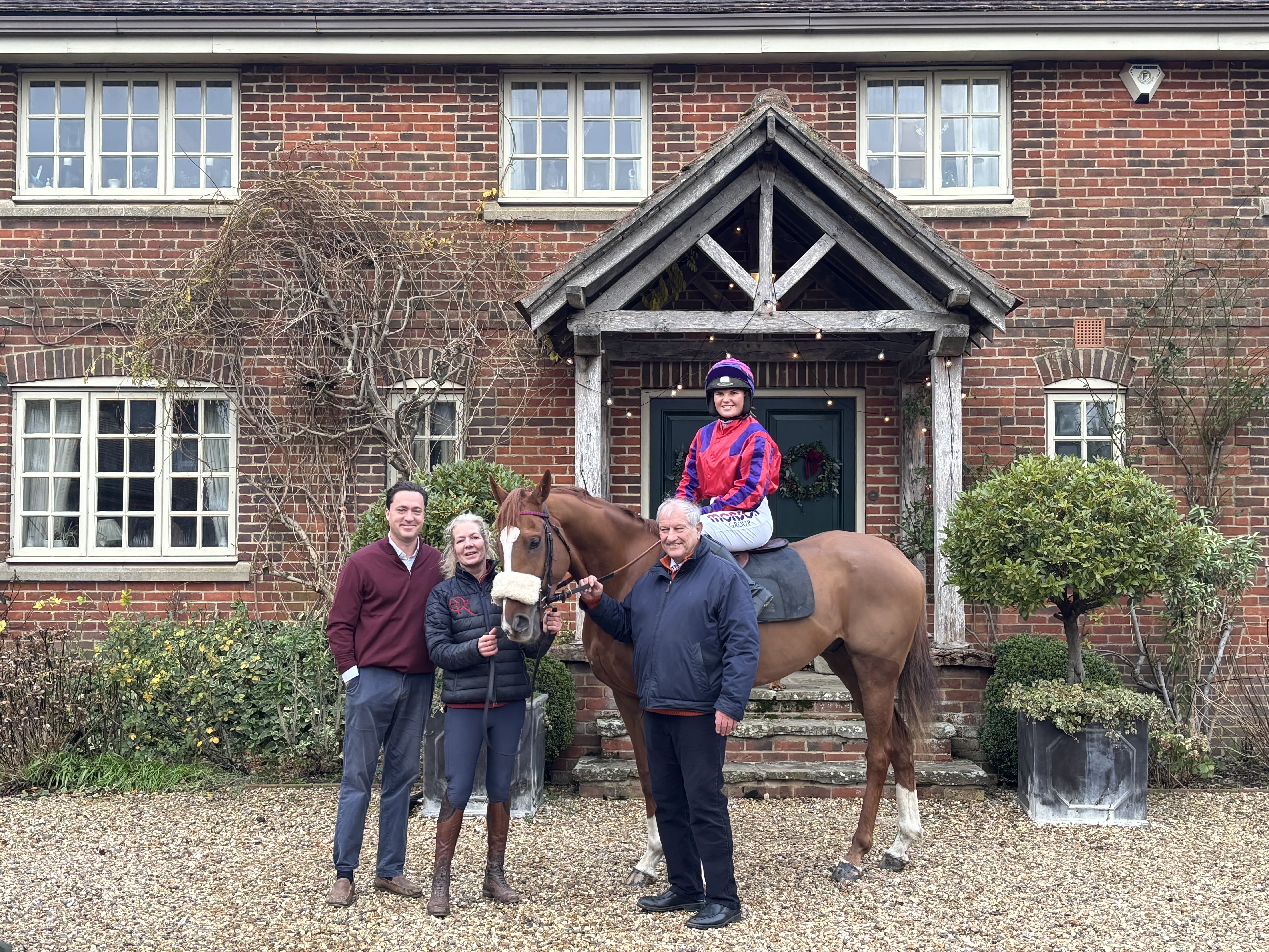 Rupert Adams (left), with Georgina Nicholls, Bob Champion and Olive Nicholls on Thank You Ma'am