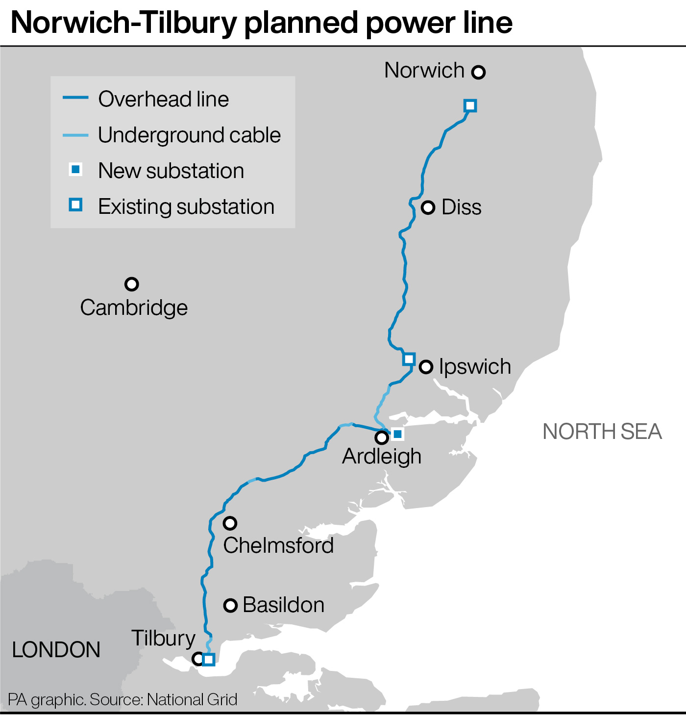 National Grid's proposed pylon route through East Anglia