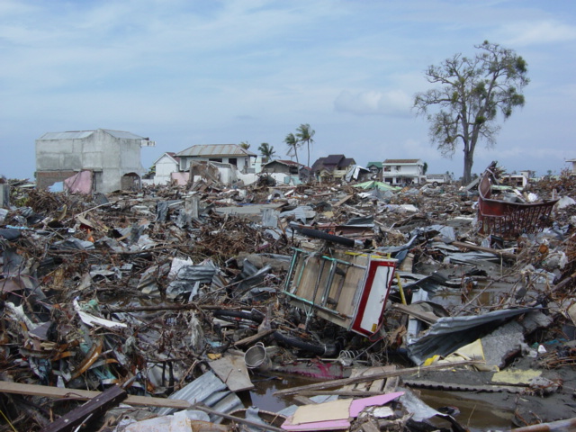 Wreckage of buildings in the aftermath of the Boxing Day tsunami in Banda Aceh, Indonesia