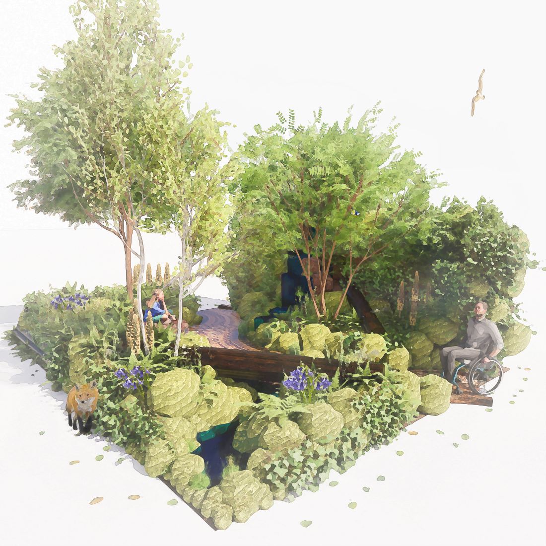 An artist's impression of a garden which will feature at the Royal Chelsea Flower Show and is inspired by Britain's rainforests