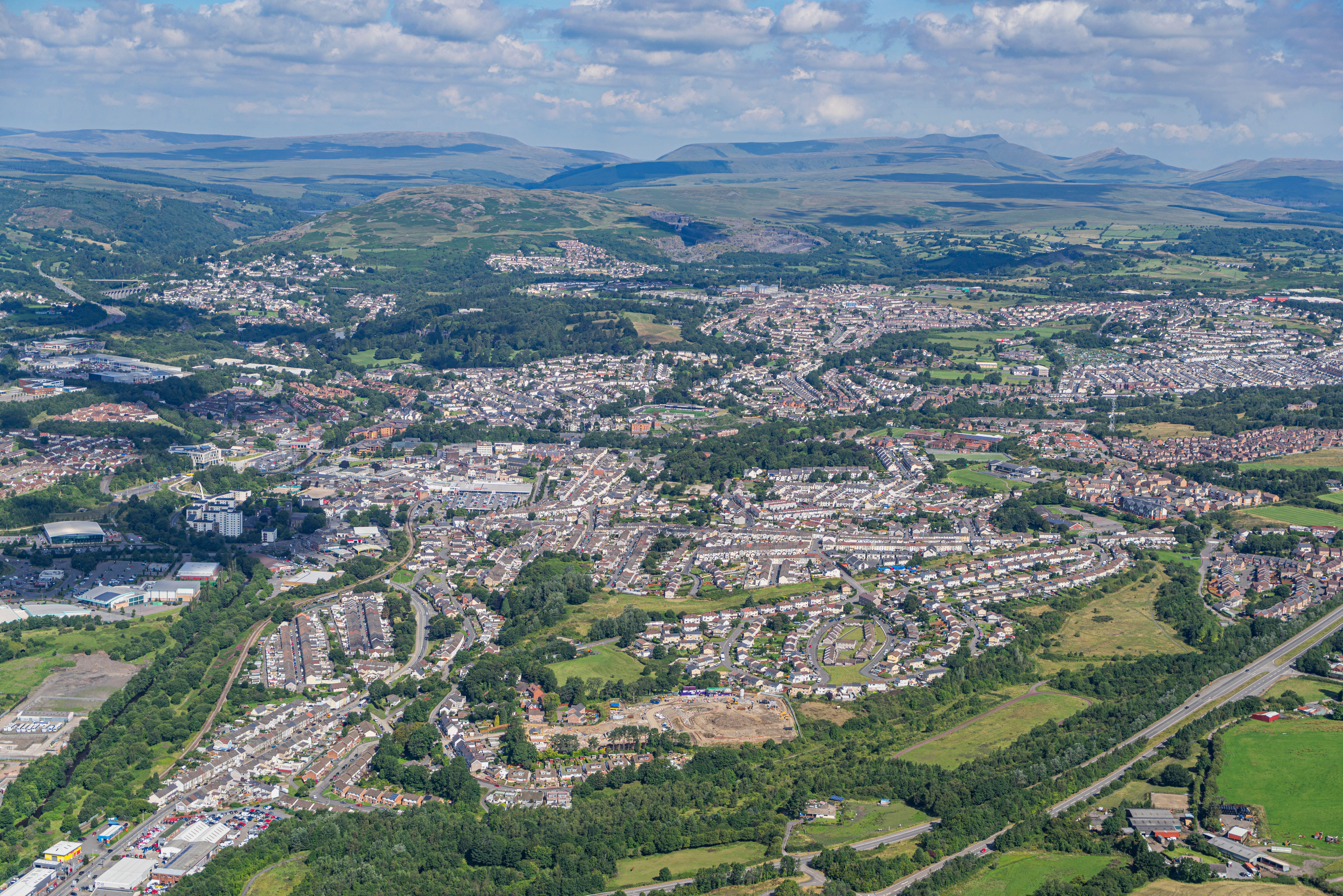 An aerial view of Merthyr Tydfil