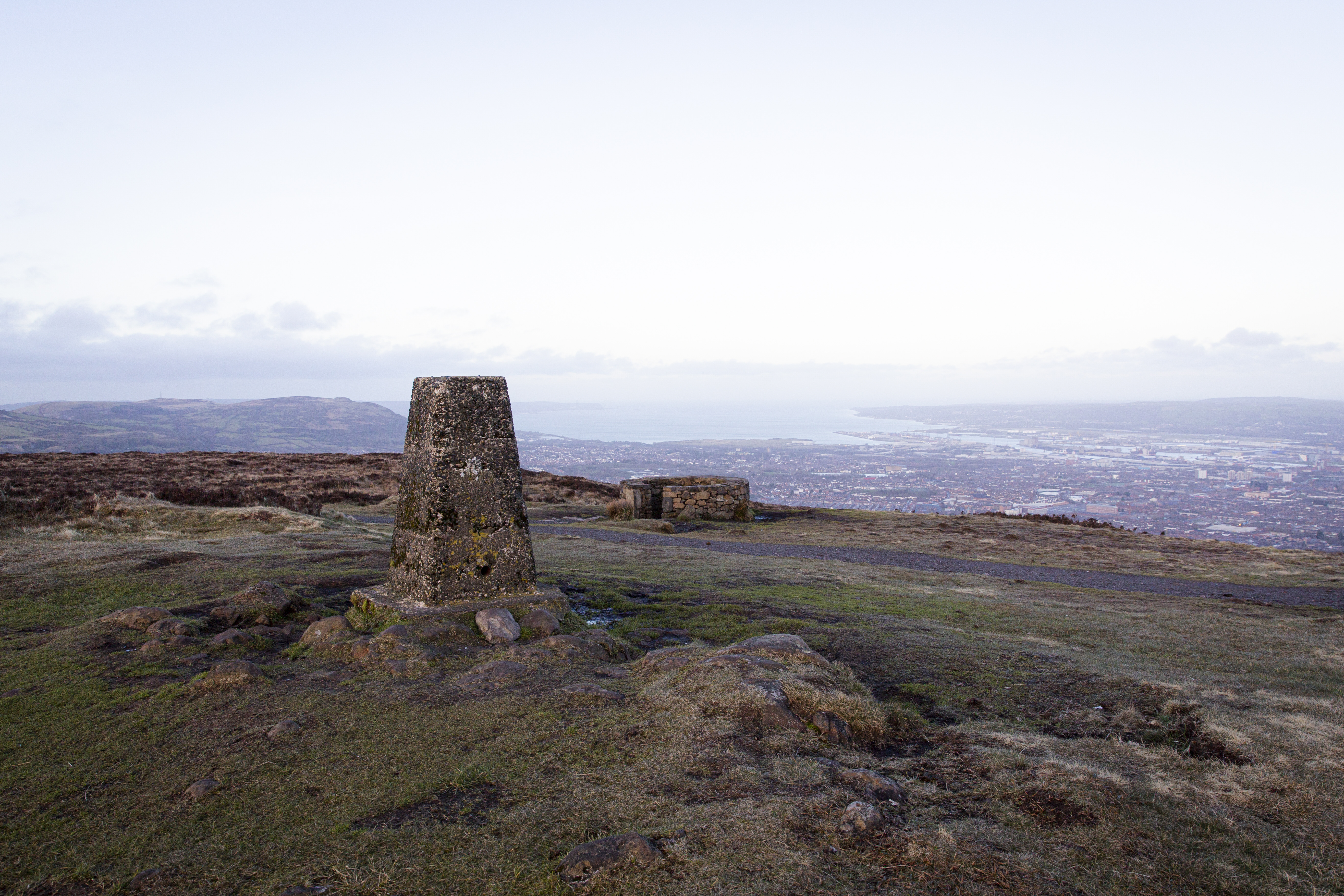 The trigonometry point on the summit of Divis Mountain at Divis and the Black Mountain, Northern Ireland