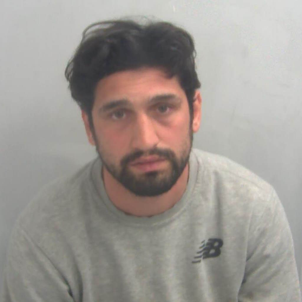 Police mugshot of Marvin Usher, 33, who was jailed for his involvement in a burglary spree across Essex and Herfordshire in April 2024