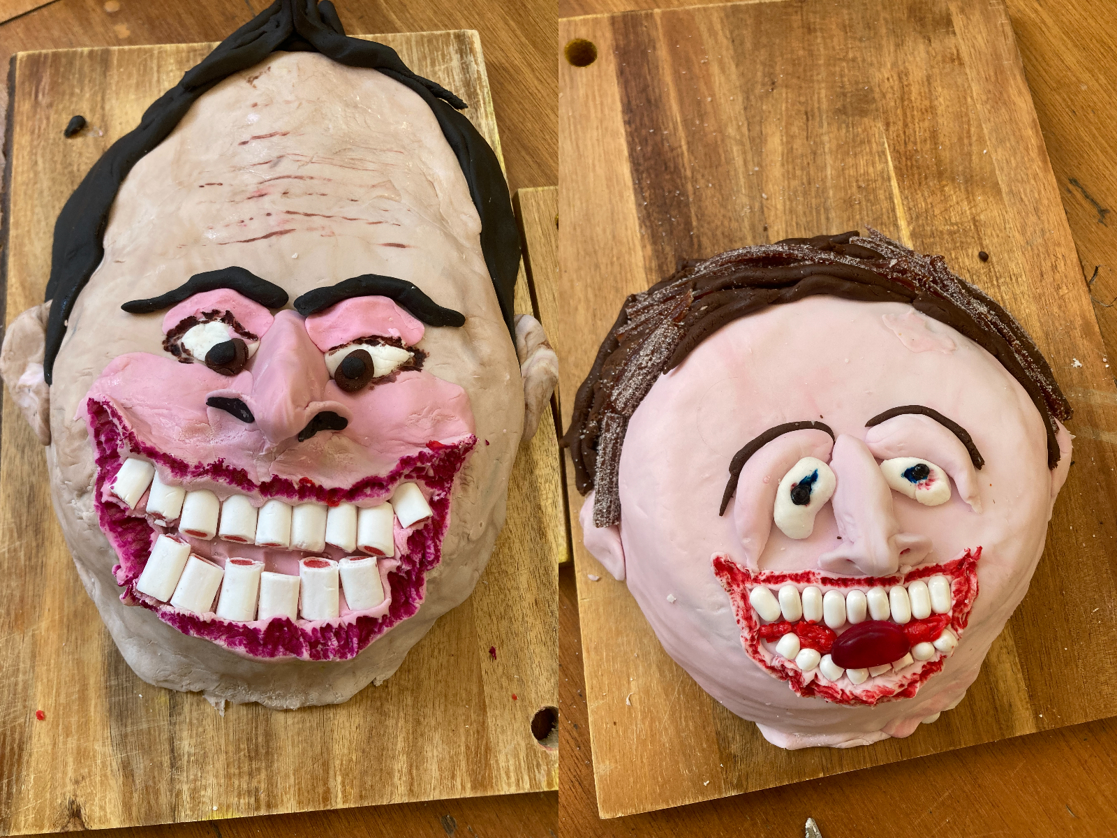 Composite image of two caricature-style cakes of Anthony McPartlin (left) and Declan Donnelly (right) who make up presenter duo Ant and Dec