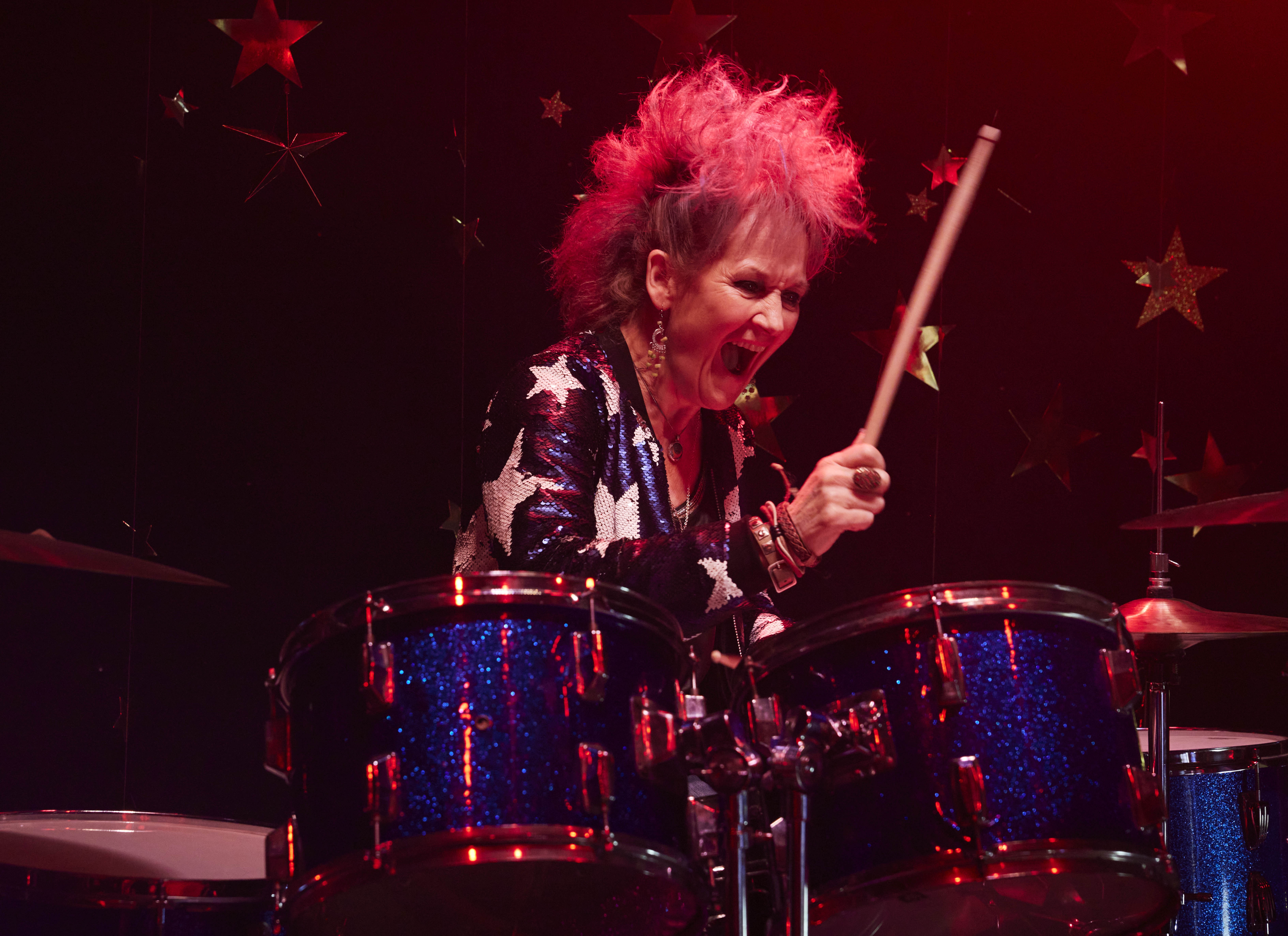 Lorraine Ashbourne playing drums