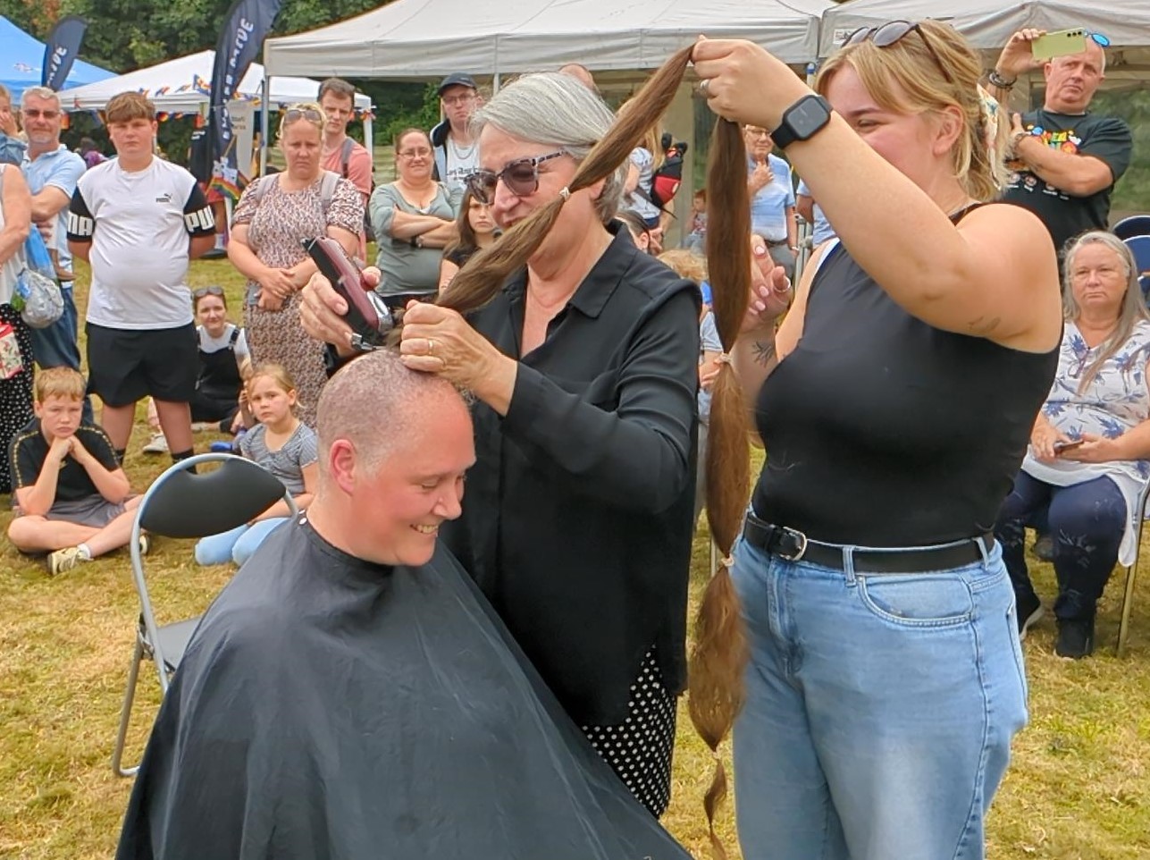 Jack Drever getting his hair shaved off