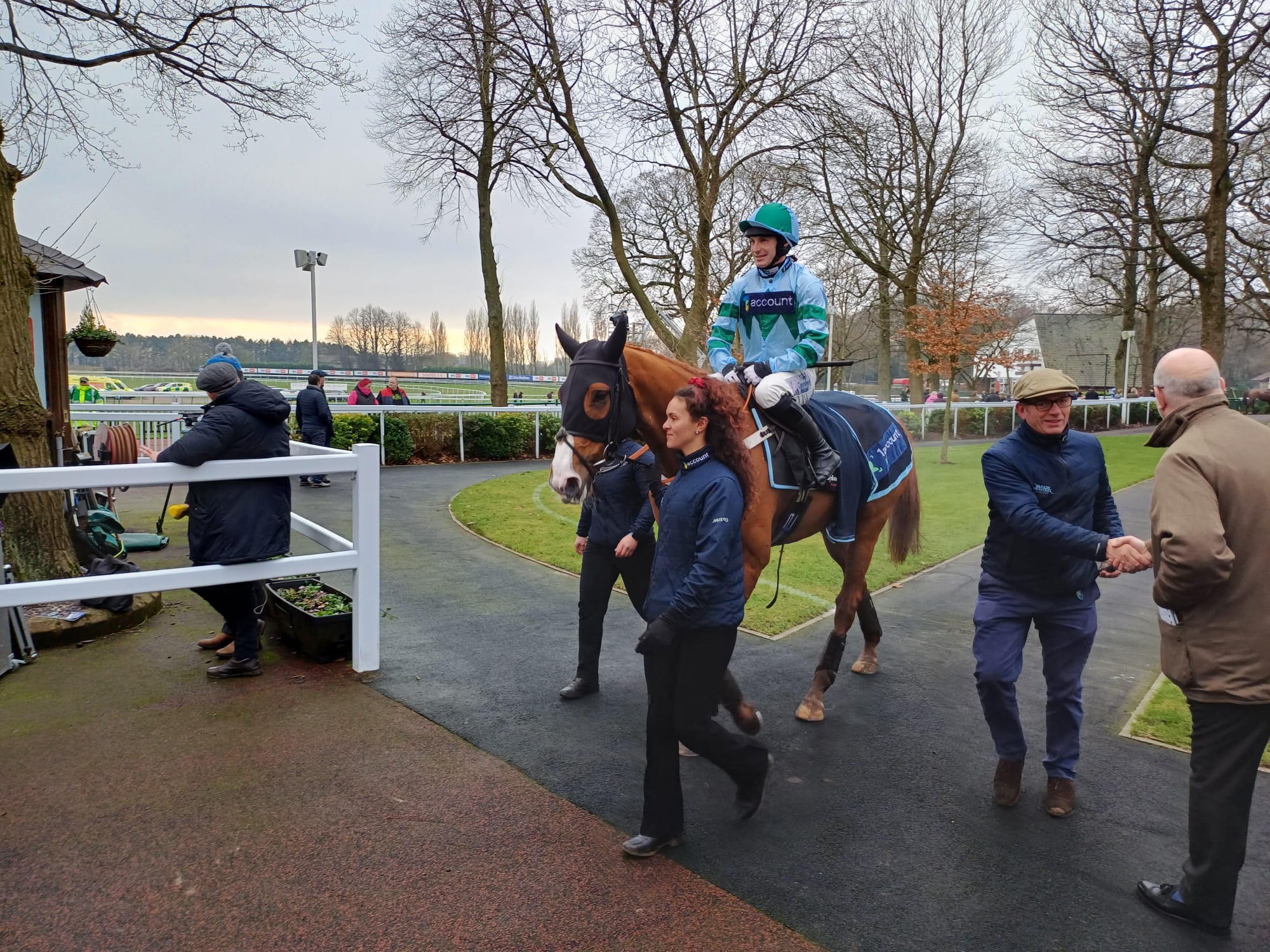 Warren Greatrex accepts congratulations as Margaret's Legacy returns