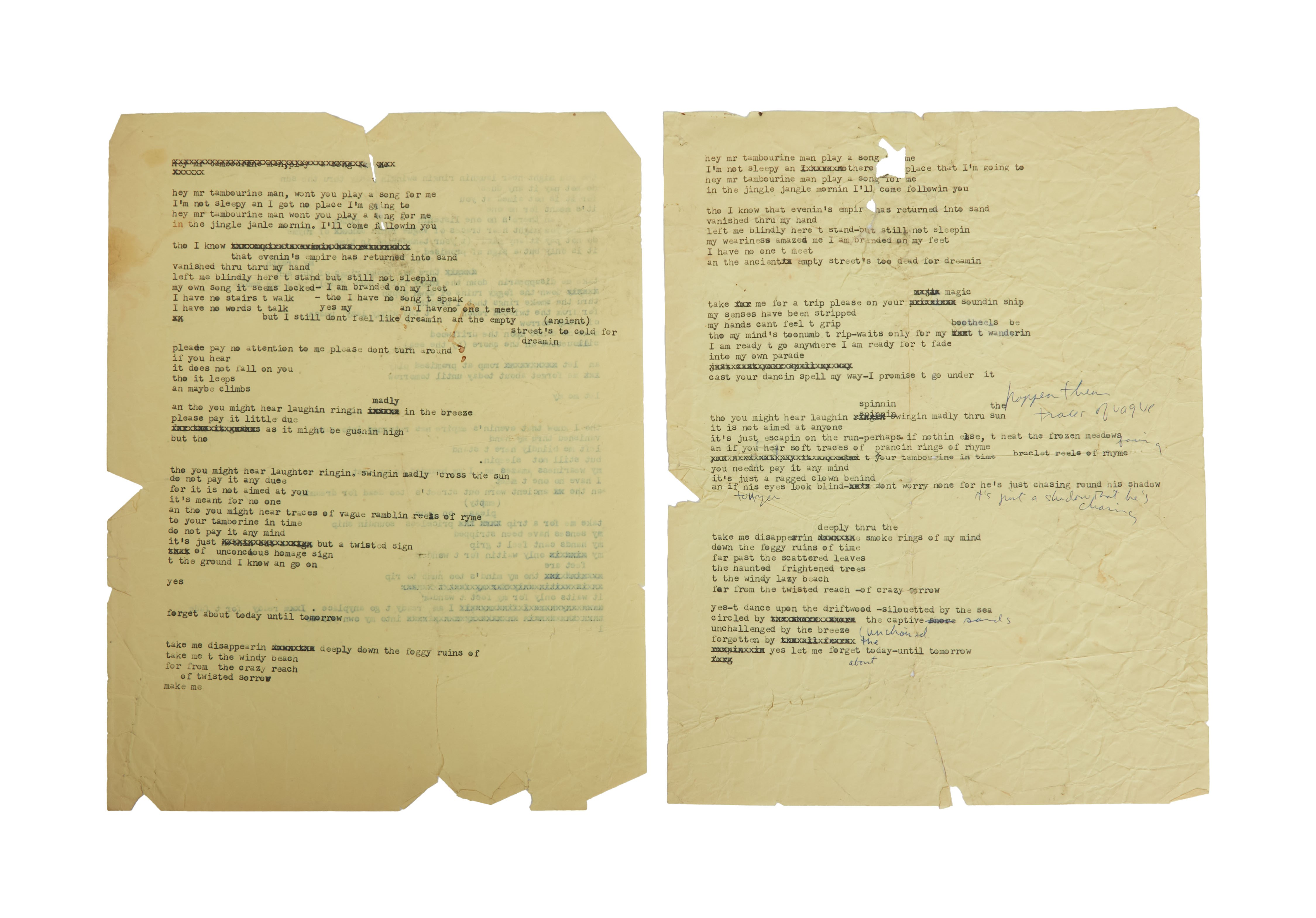 The typewritten lyrics