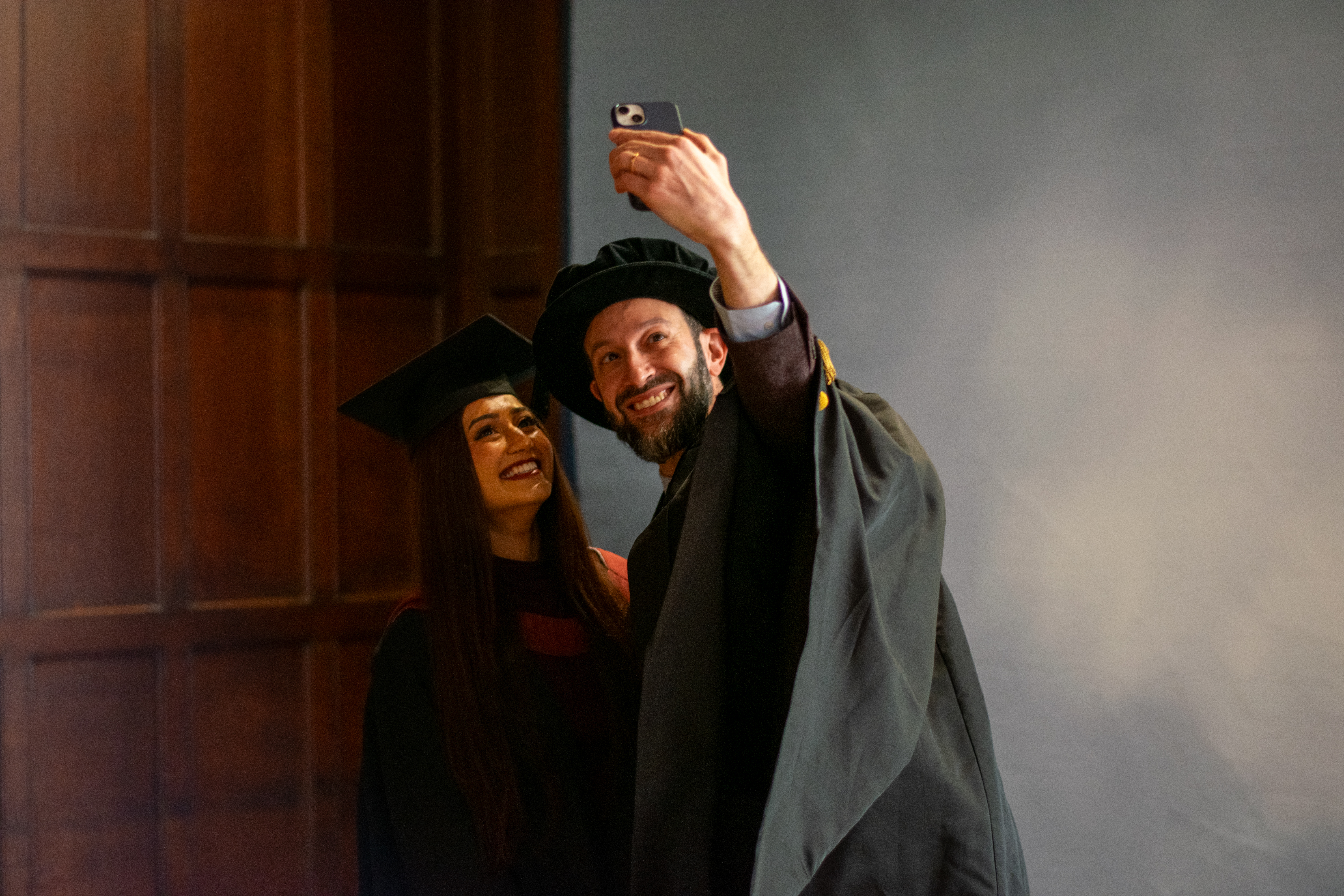 Miss Chopra poses for a selfie with Prof Michele Acuto from the University of Bristol (University of Bristol/PA)