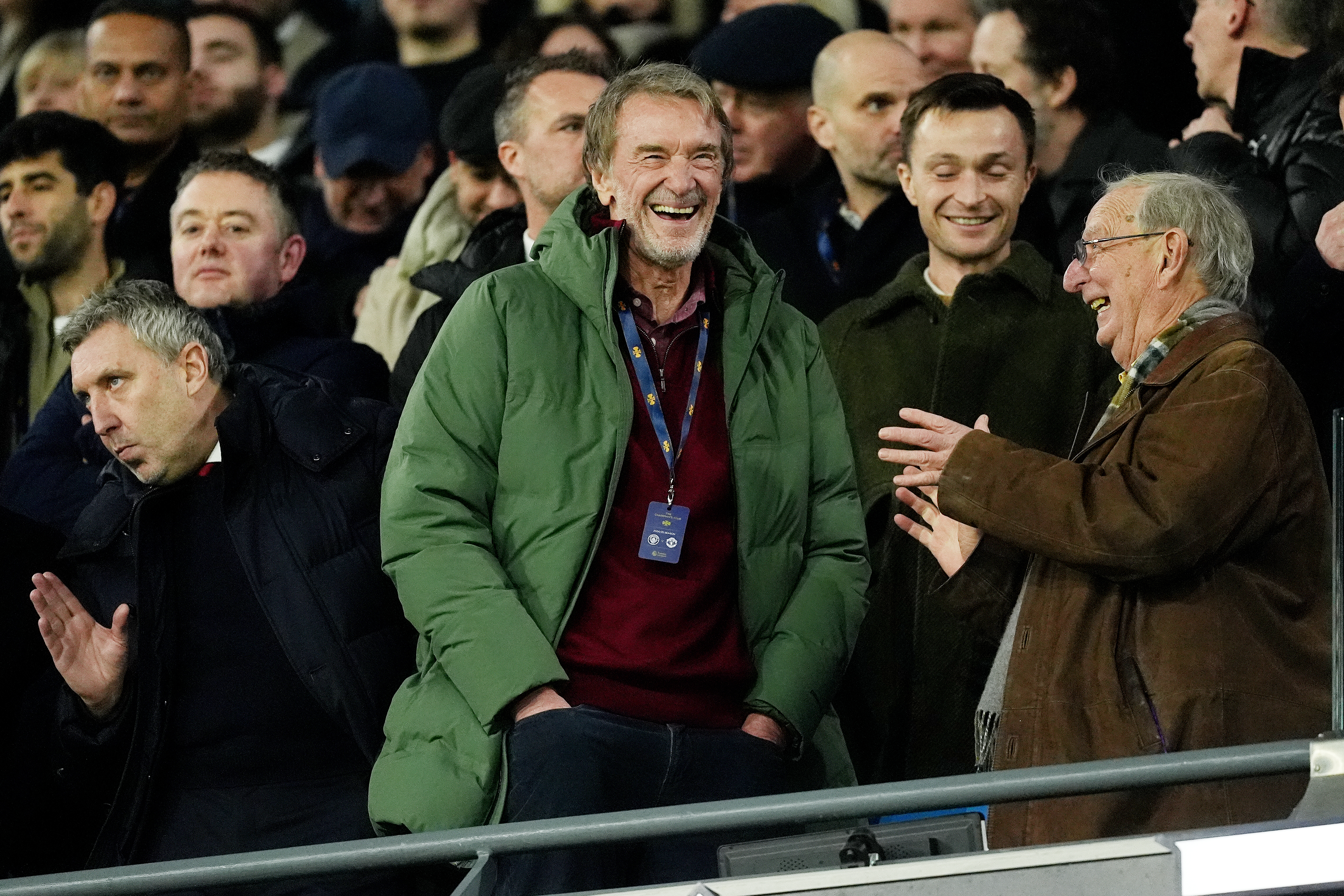 Sir Jim Ratcliffe launching while in a football stadium