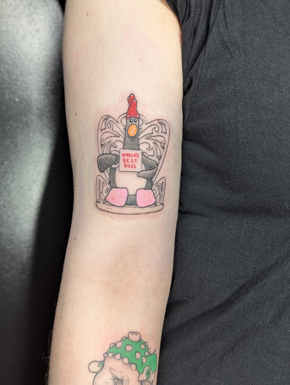 A tattoo of Feathers McGraw on an arm