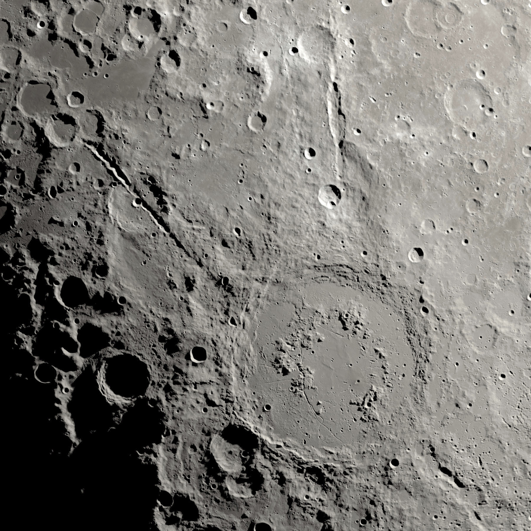 A view from orbit, looking straight down at the Moon’s surface