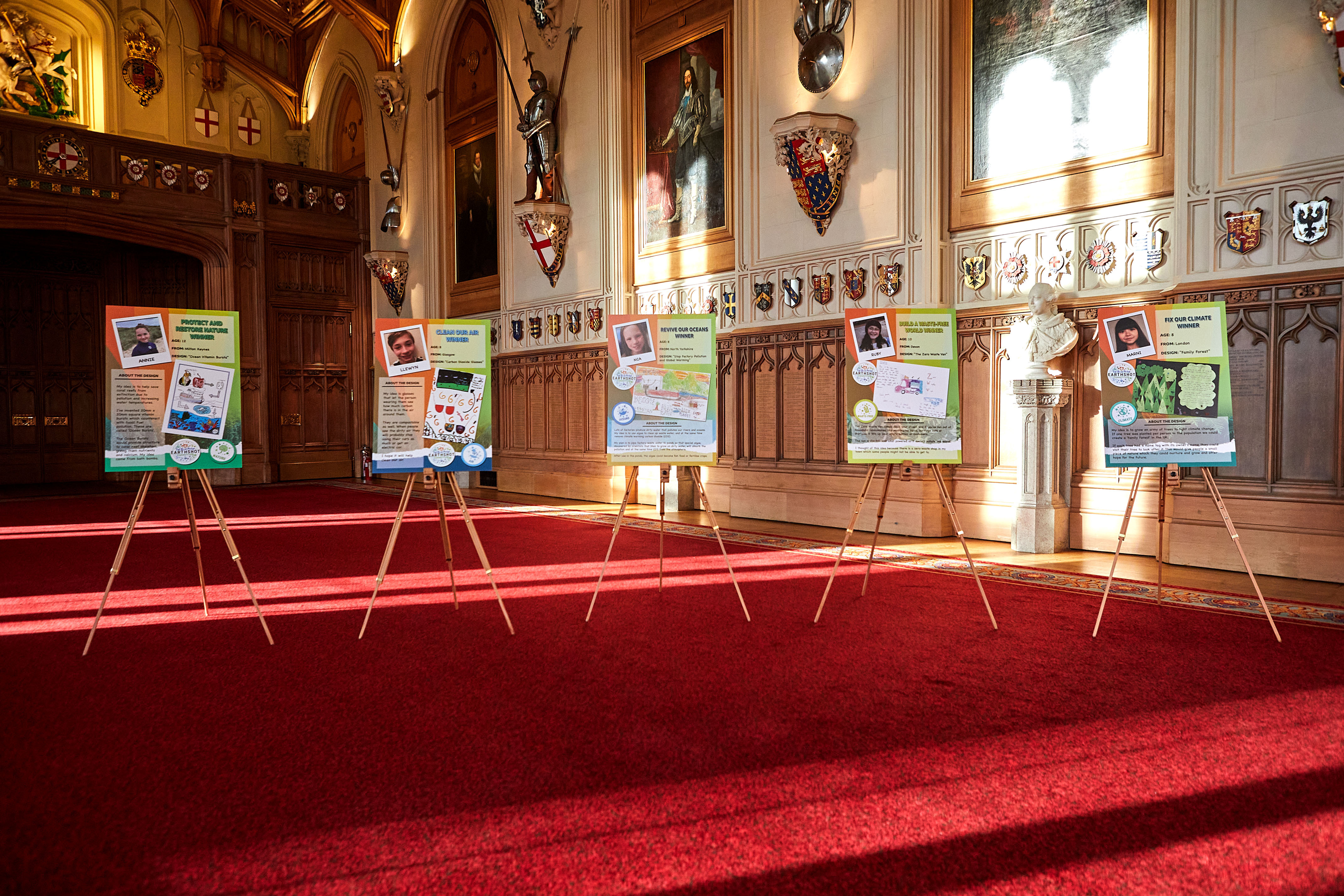 The winning entries for the Blue Peter Earthshot competition on display at Windsor Castle