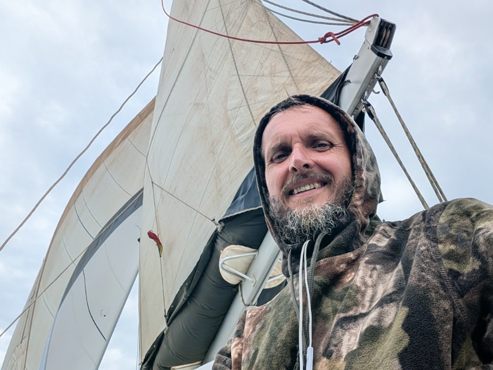 Volodymyr Muliar pictured on a sailing boat 