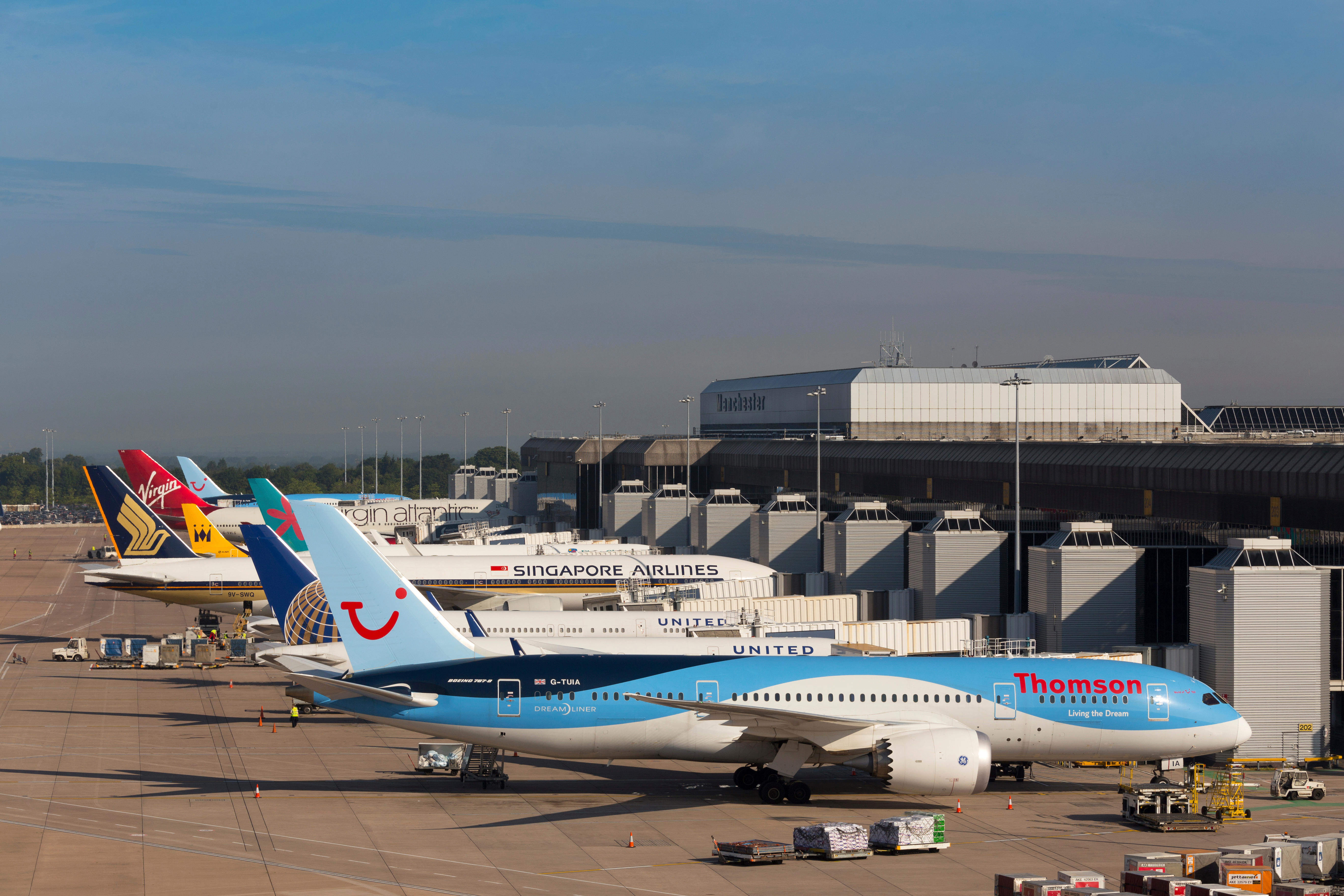 Planes on the stand at terminal two at Manchester Airport