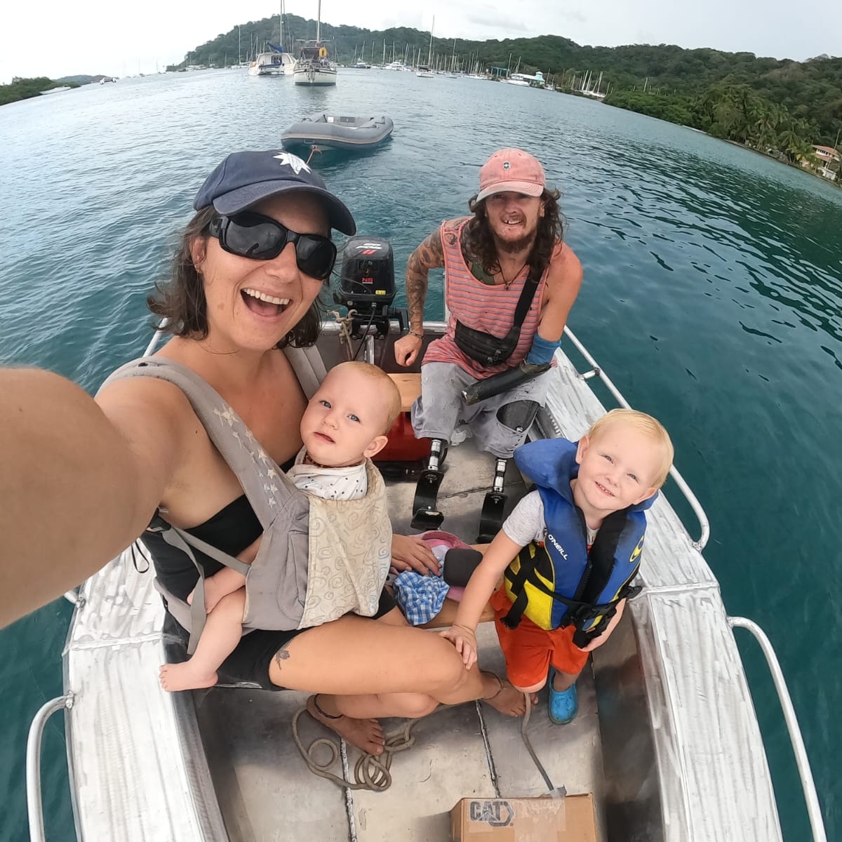 A family on a boat