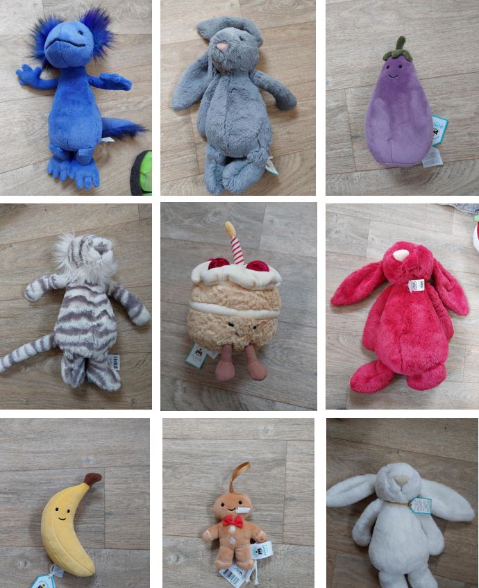 Some of the Jellycat toys that police seized from Ruby Smith's home