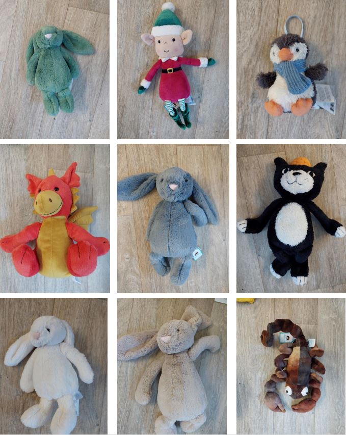 Composite image of some of the jellycat toyts that were seized