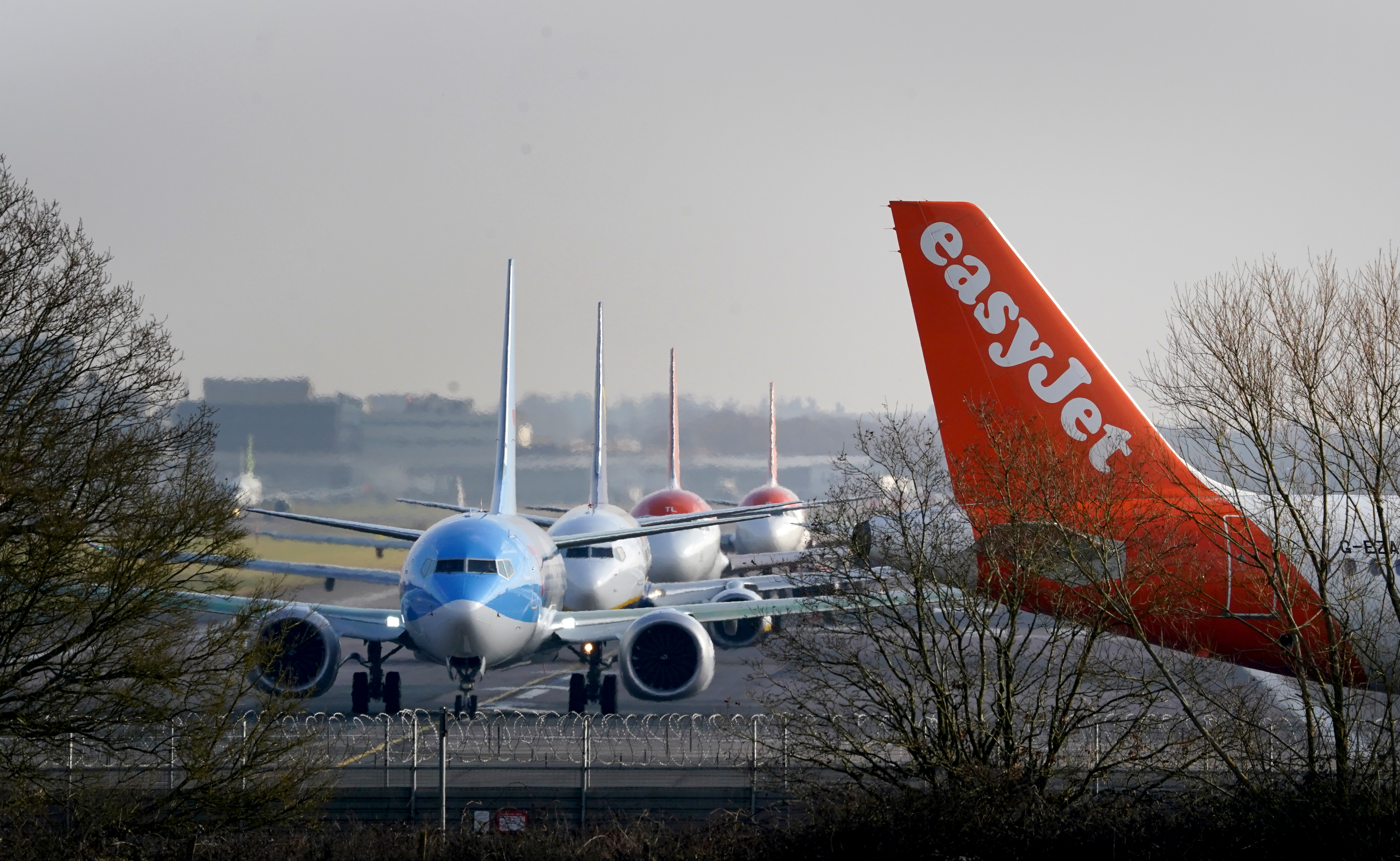 Planes queue for take-off at Gatwick airport