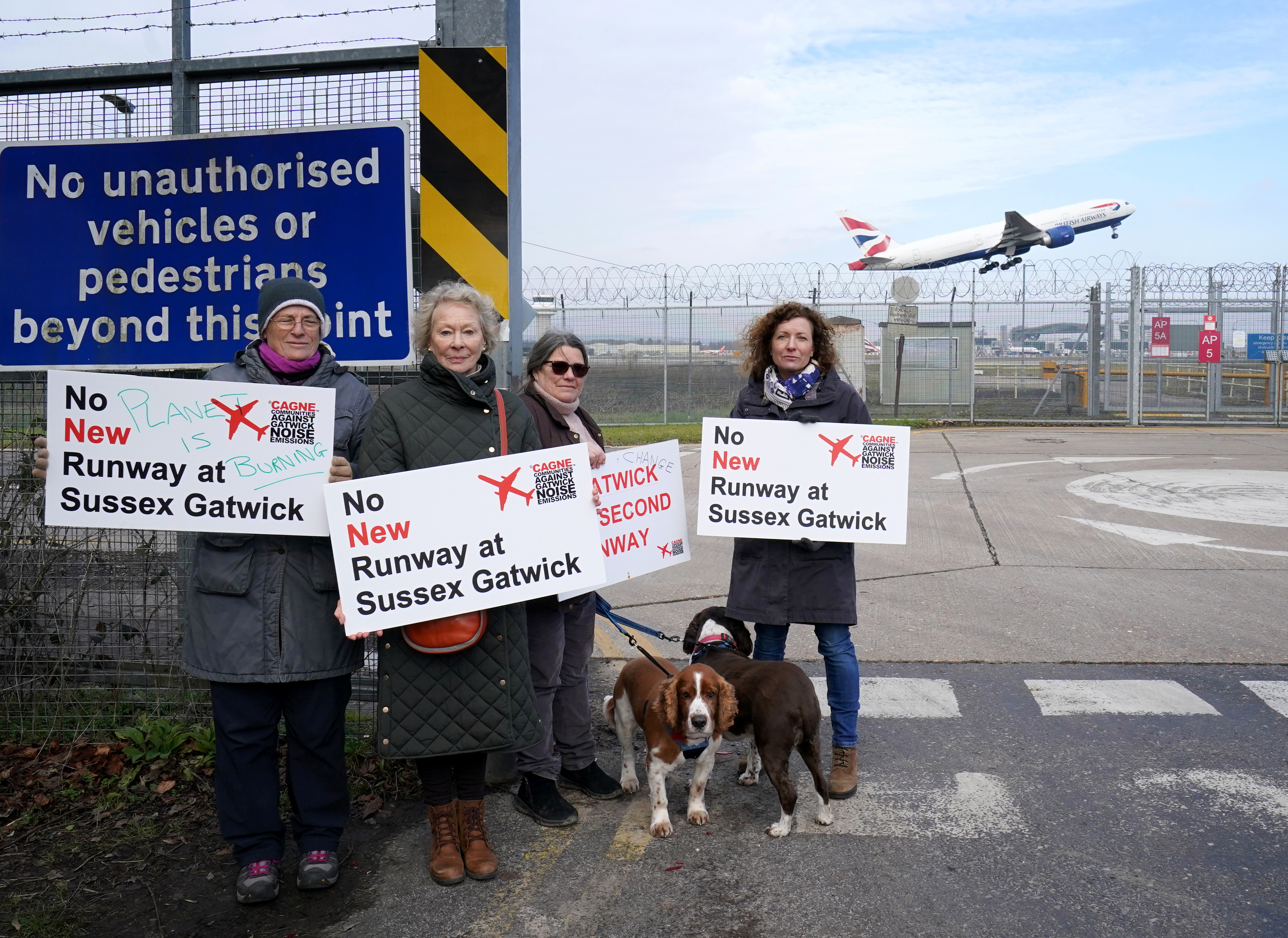 Campaigners near the existing runway at Gatwick