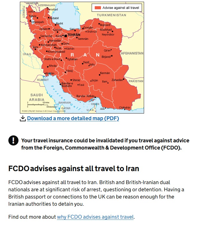 Travel advice for Iran (FCDO)