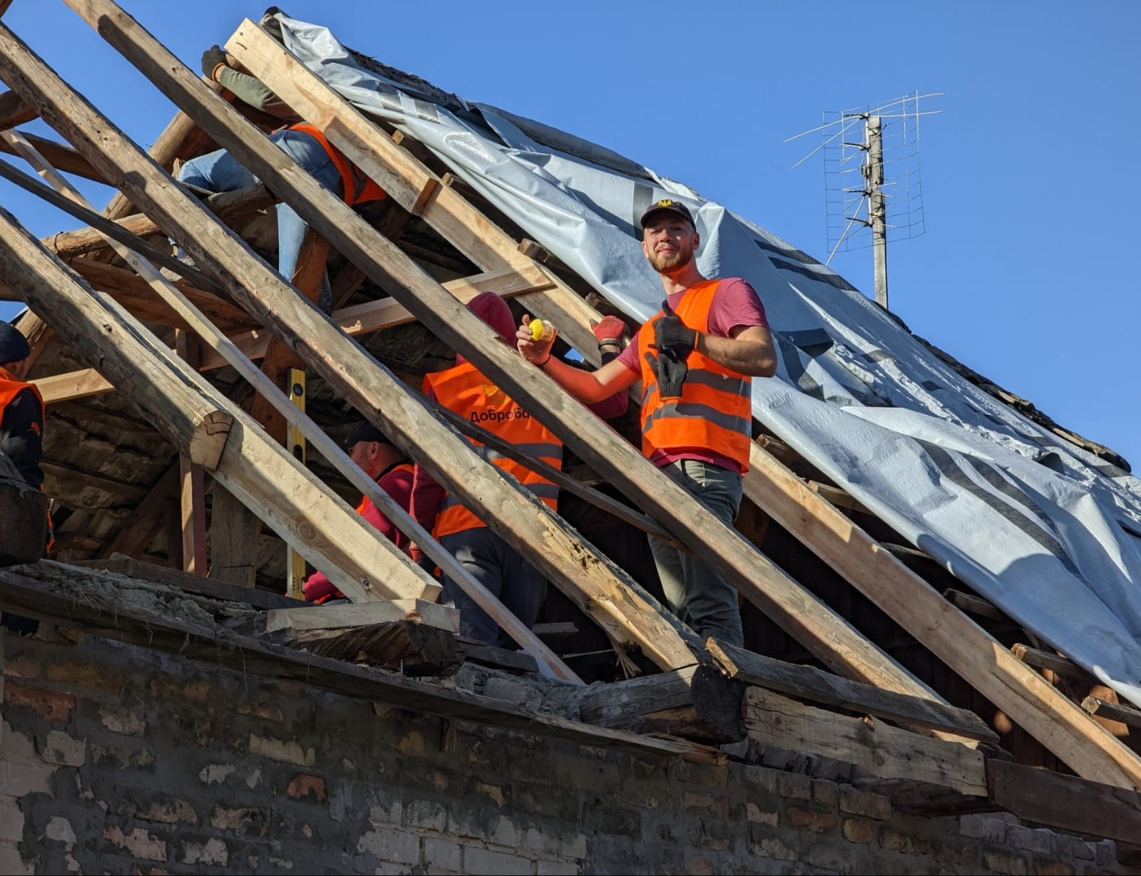 A man on a roof