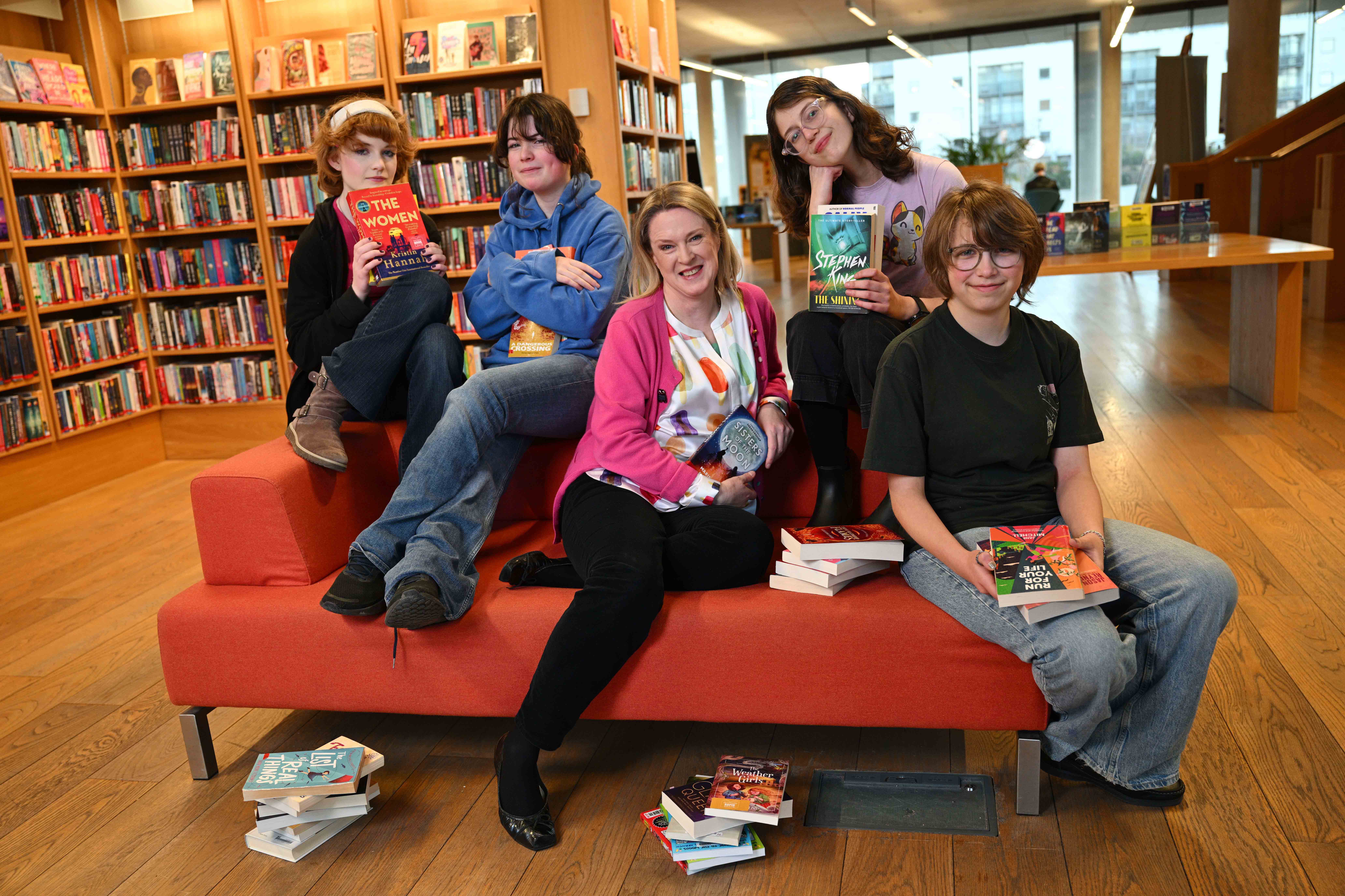 Child readers pictured with Sarah Webb