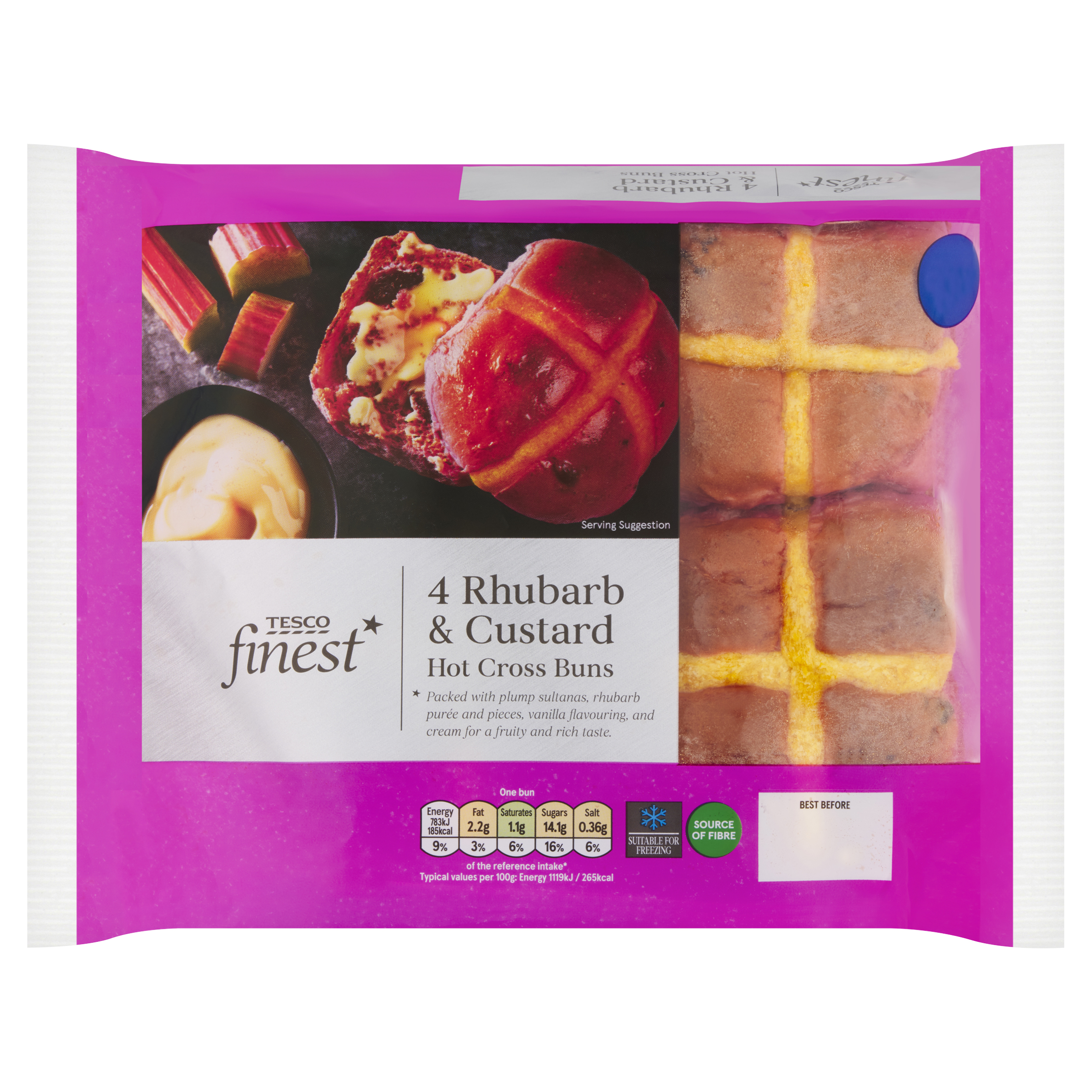 Tesco has almost 40 different products that feature rhubarb in some form, with the latest being rhubarb and custard hot cross buns. (Tesco/ PA)