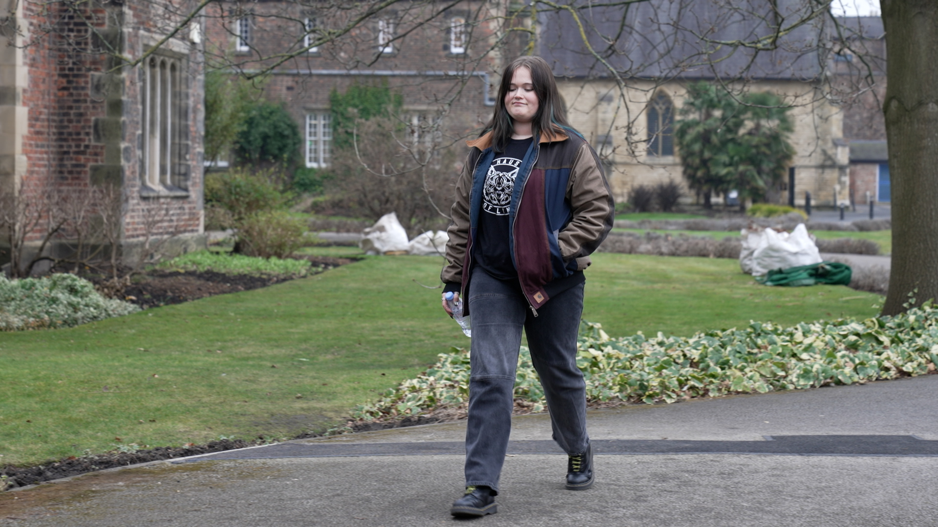 A young woman walking