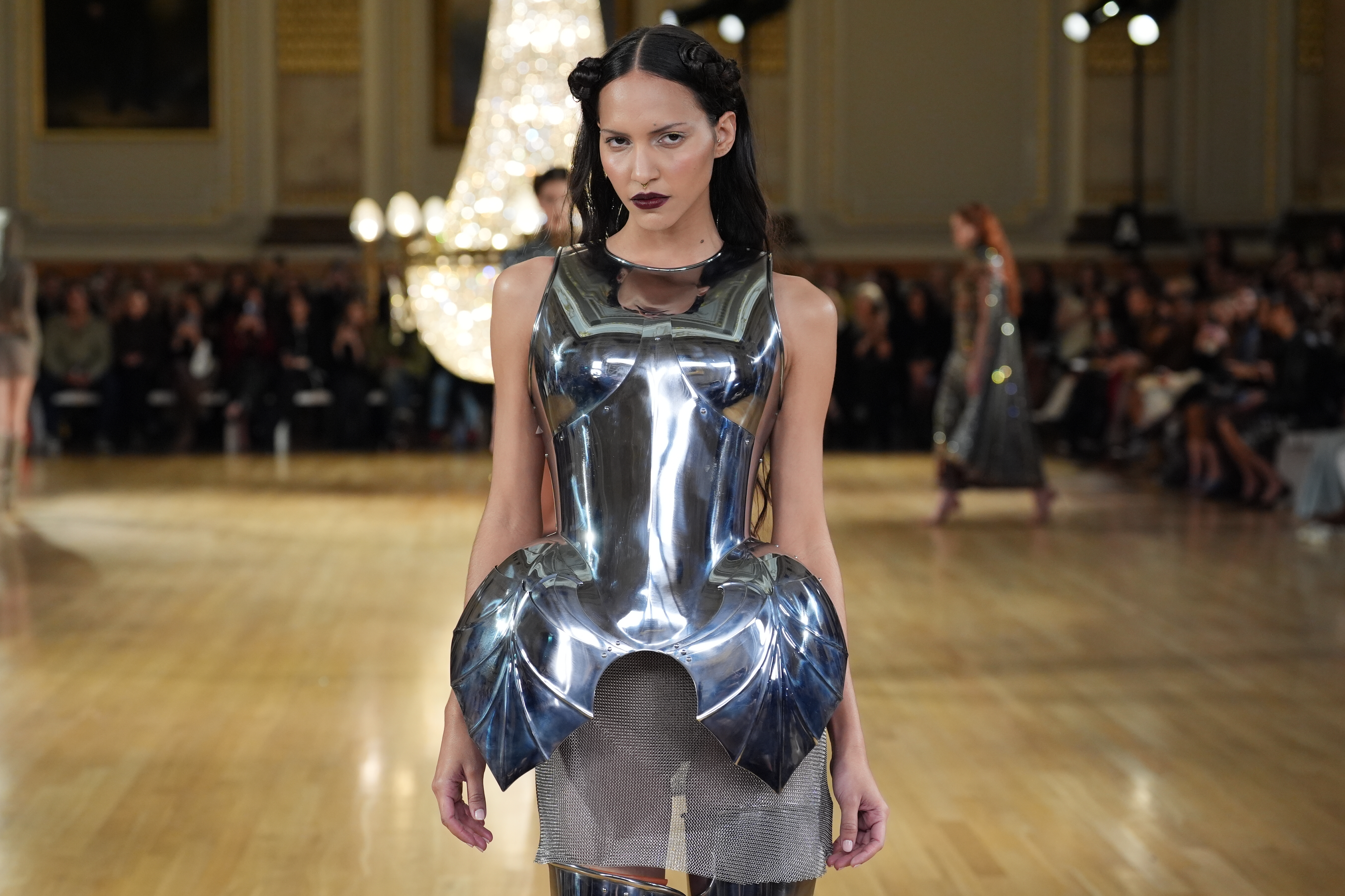 A model on the catwalk during the Annie's Ibiza Collection show at Institution of Civil Engineers, central London, during London Fashion Week. Picture date: Saturday February 22, 2025.