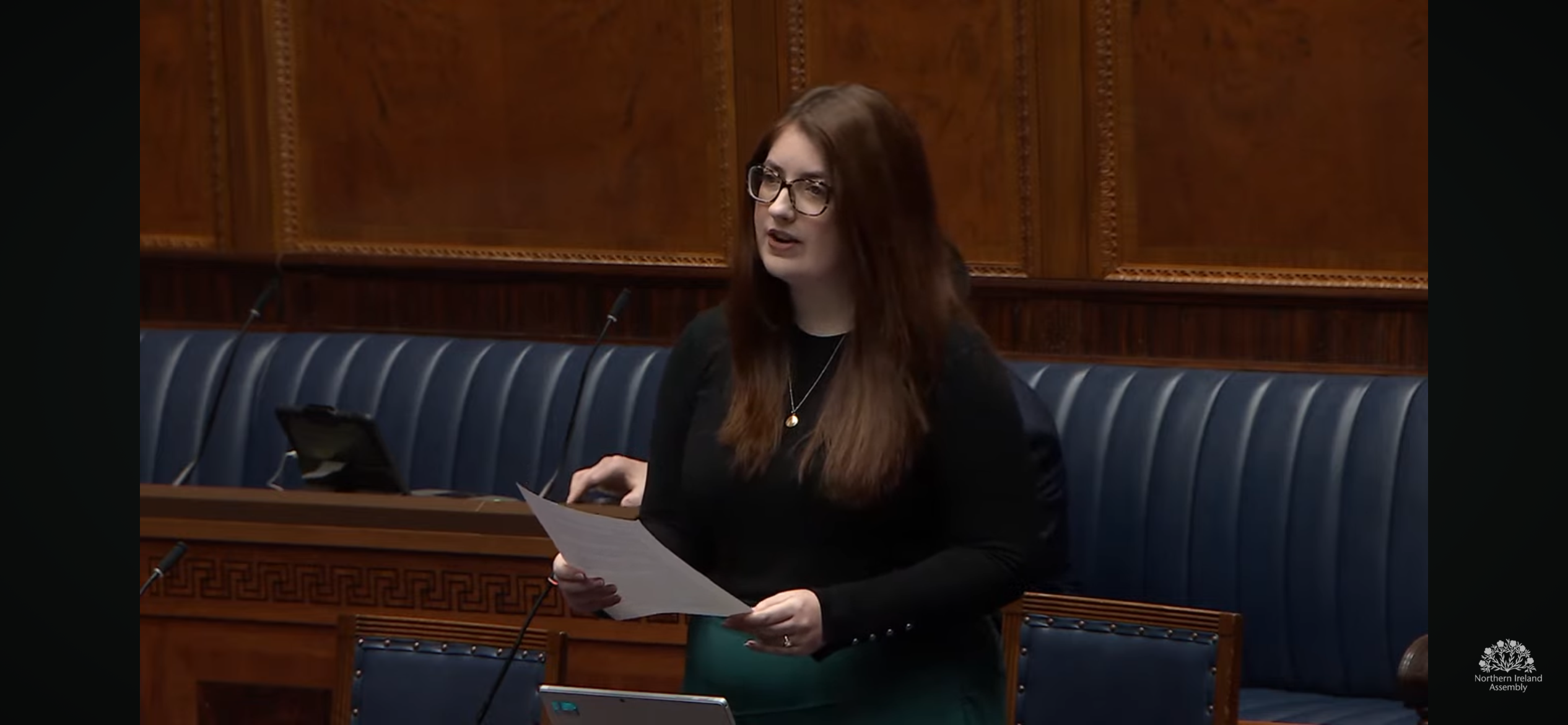 Alliance Party North Down MLA Connie Egan during a sitting of the Northern Ireland Assembly at Parliament Buildings, Stormont in Belfast