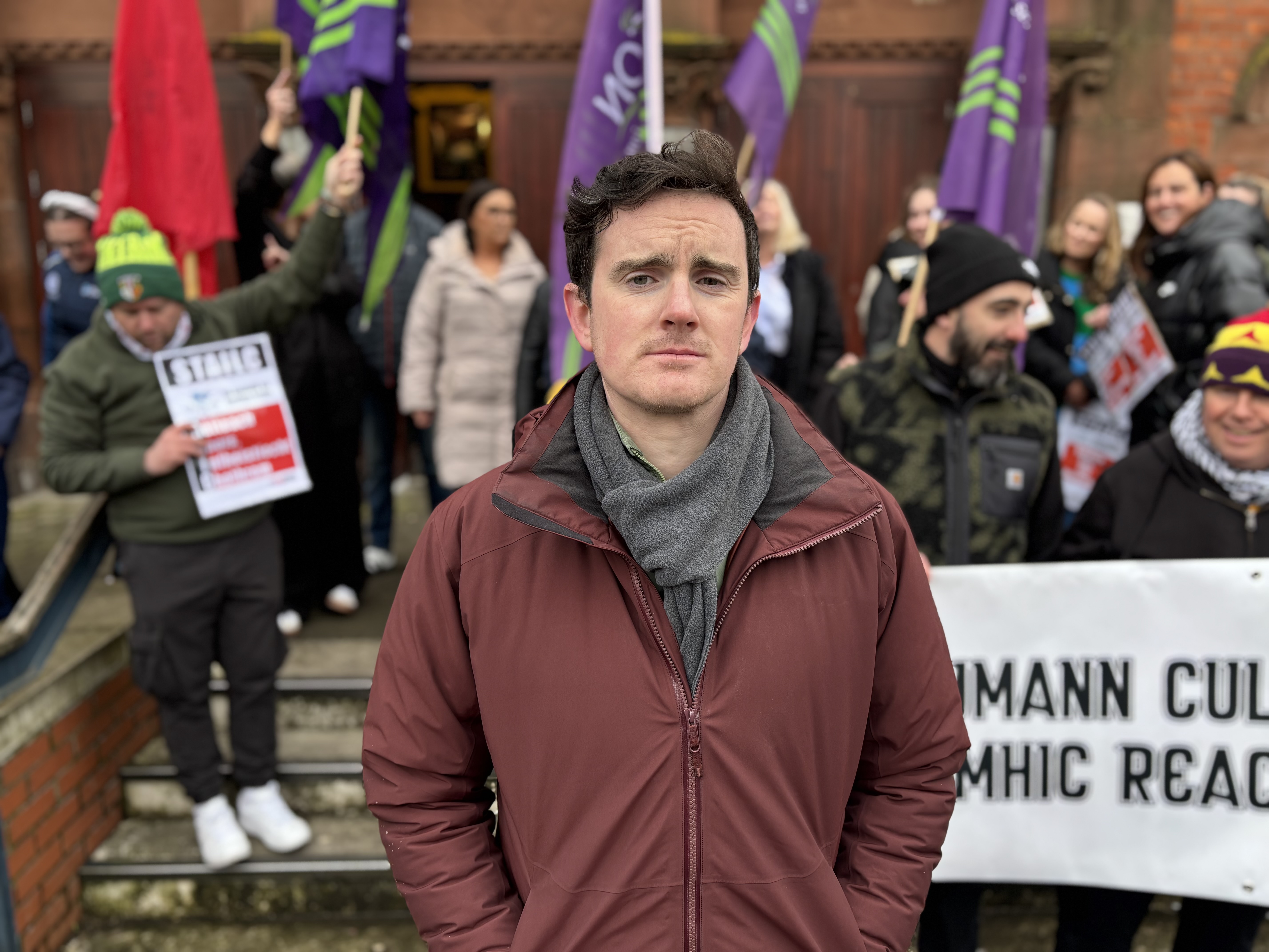 Padraig O Tiarnaigh of Conradh na Gaeilge on the picket line