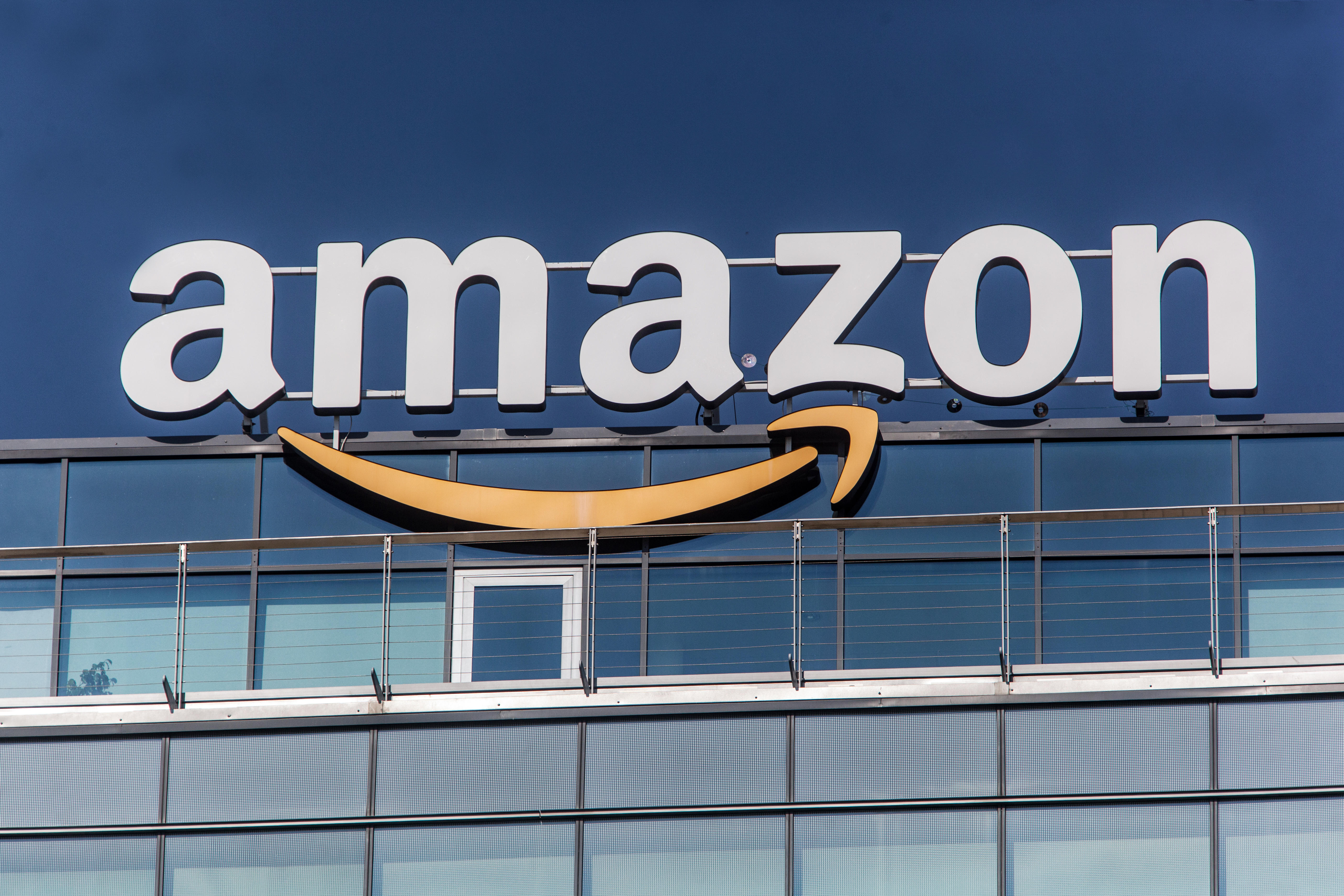 Amazon logo sign on a building