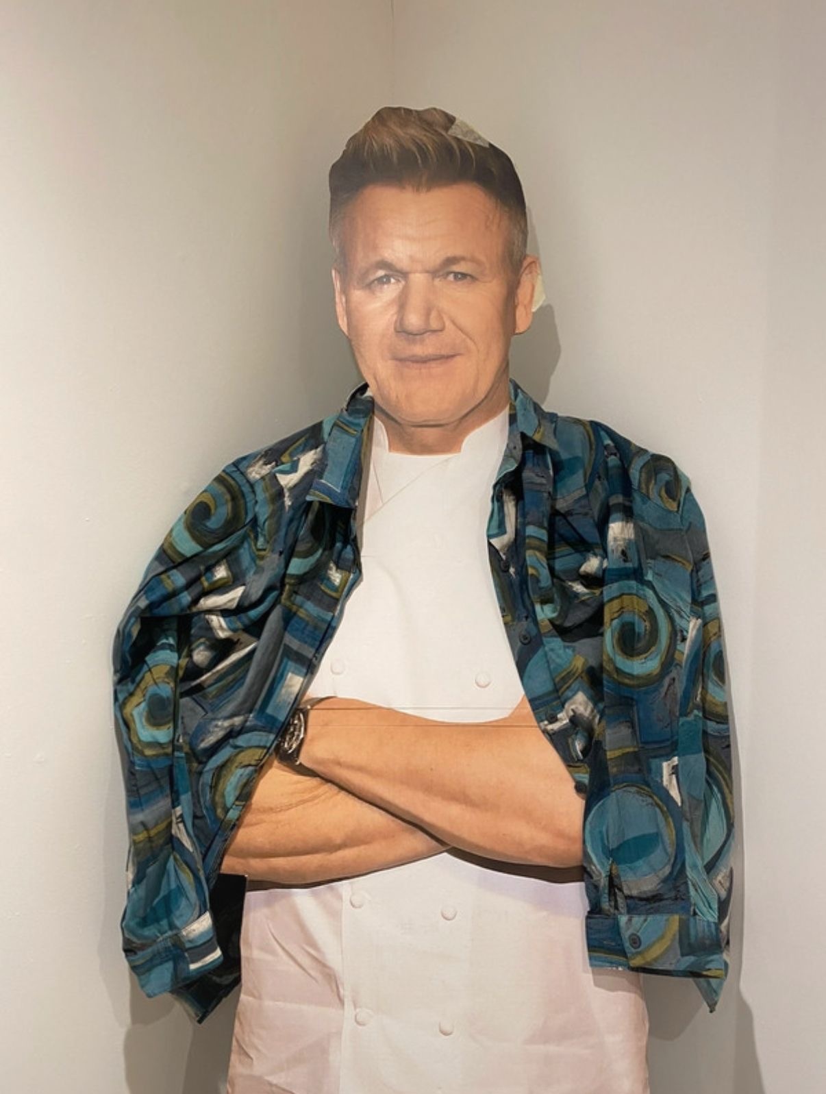 Gordon Ramsay cardboard cutout wearing a shirt 