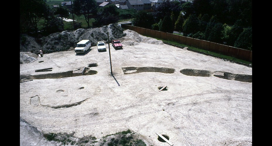 An aerial view of the original excavation site 