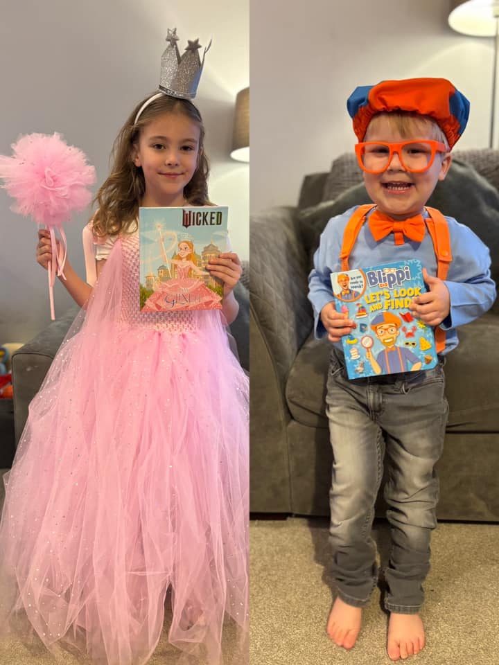 Siblings dressed up for World Book DAY