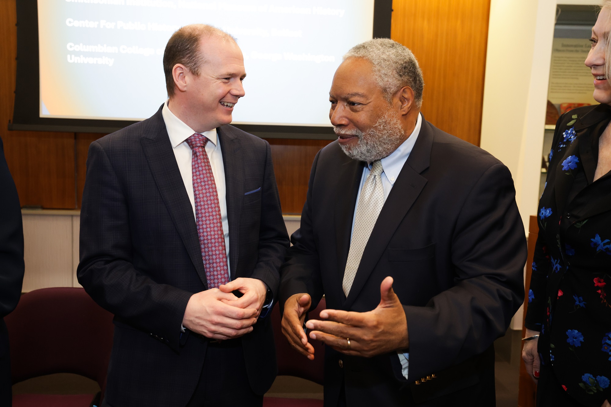 Communities Minister Gordon Lyons with Dr Lonnie Bunch III, secretary of the Smithsonian Institution