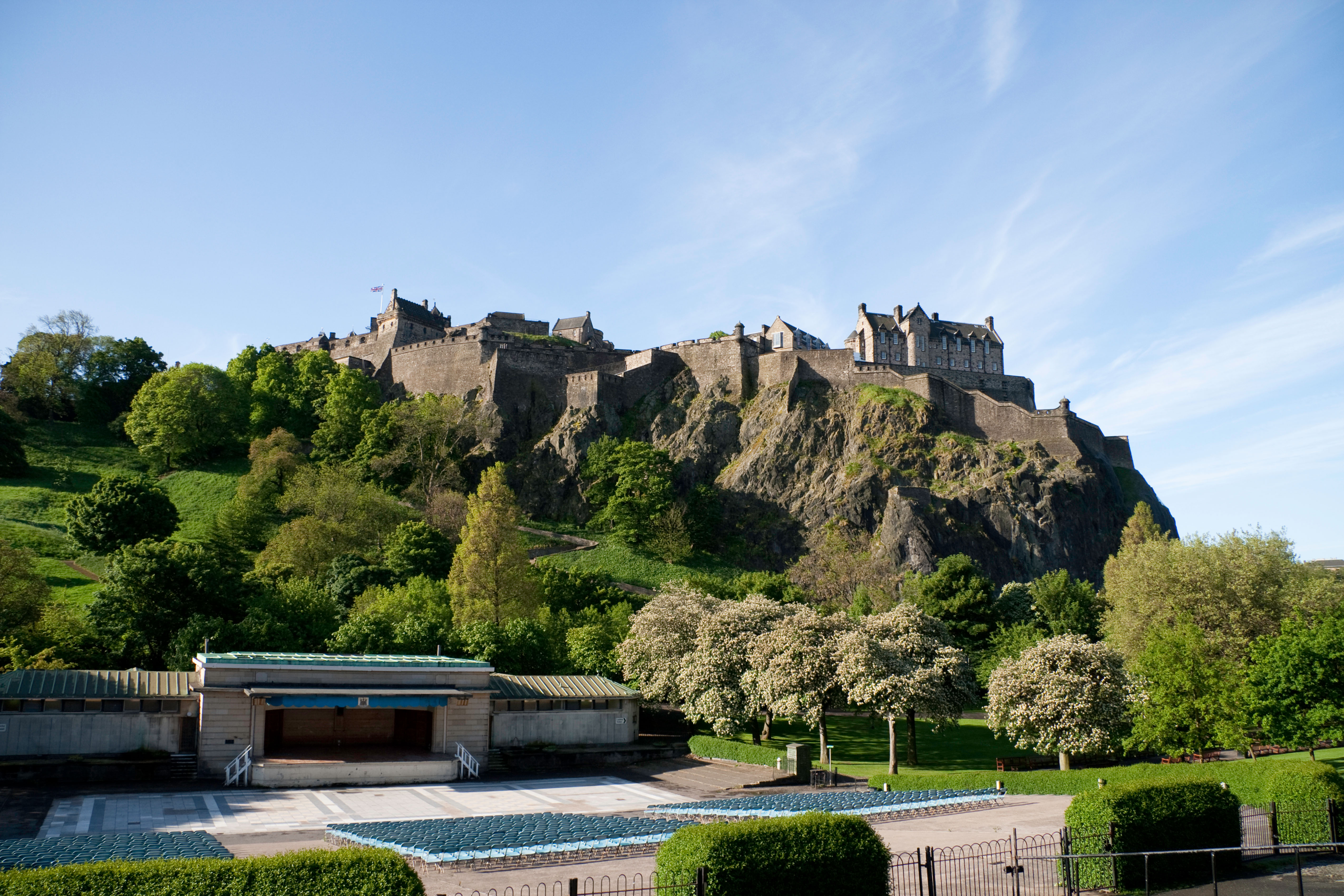 View of the Ross Bandstand, with Edinburgh Castle looming over it