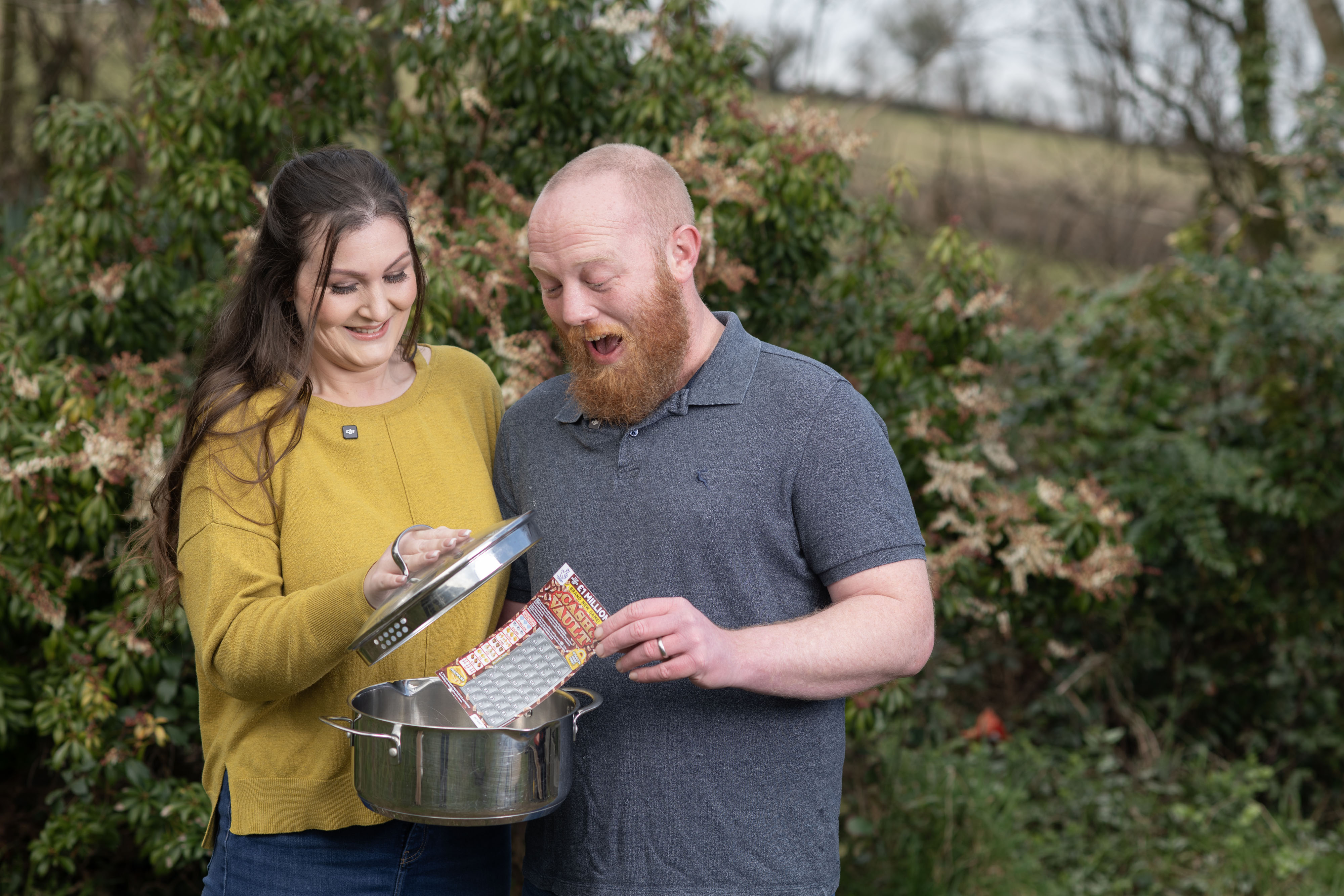 Craig and Zoe Haggie celebrate their £1 million National Lottery Scratchcard win (Allwyn/PA)