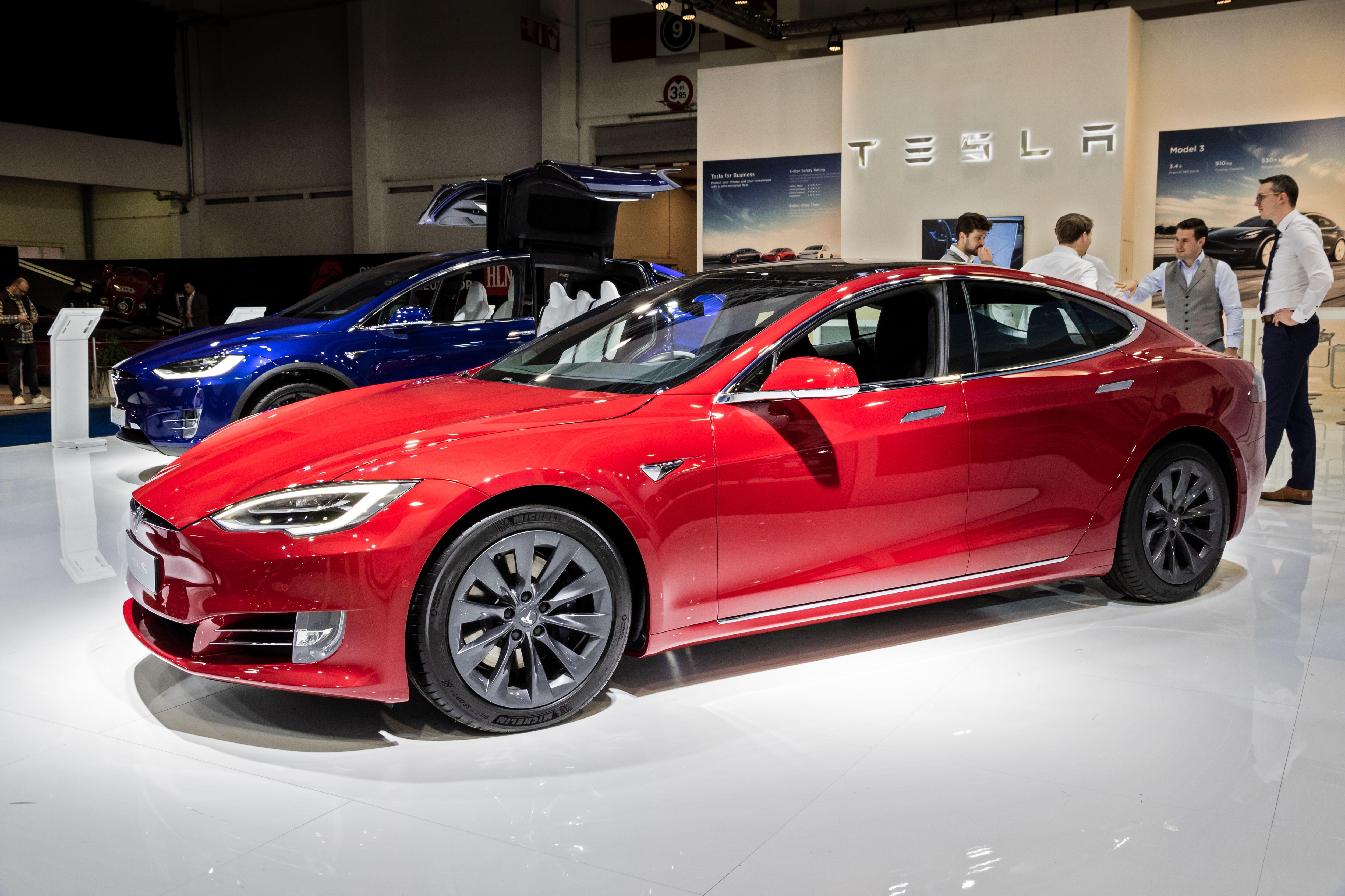 A Tesla Model S car shown at the Autosalon 2020 Motor Show in Brussels, Belgium