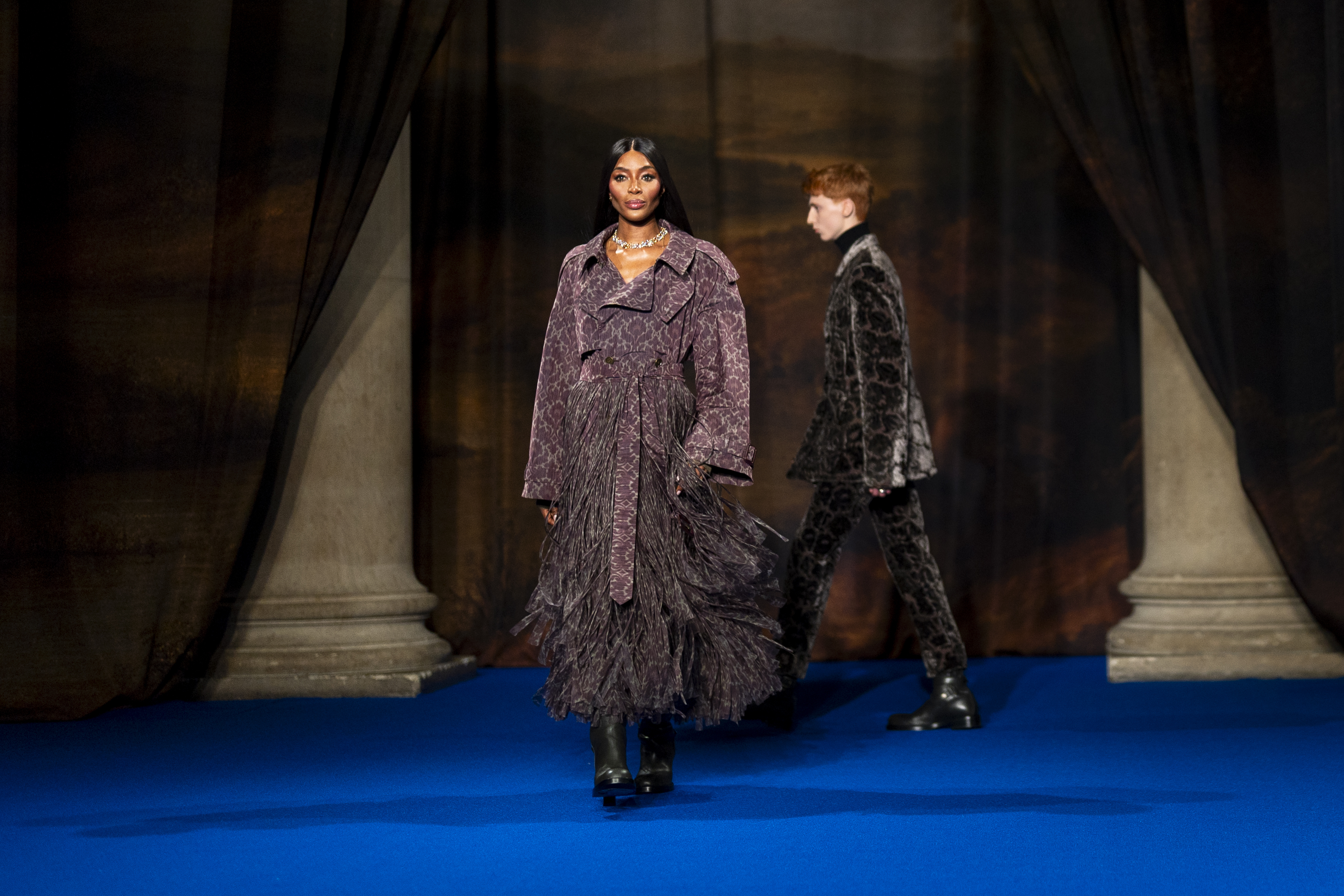 Naomi Campbell on the catwalk during the Burberry show at Tate Britain, London, during London Fashion Week. Picture date: Monday February 24, 2025.